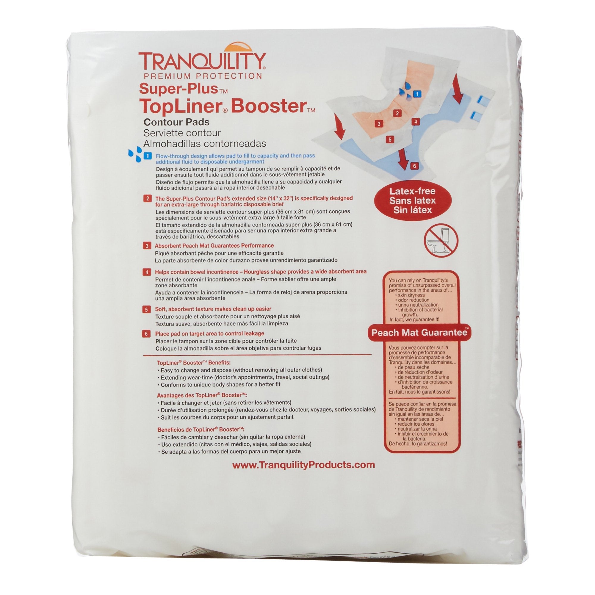 Booster Pad Tranquility® Top Liner® Contour 14 X 32 Inch Heavy Absorbency Superabsorbant Core One Size Fits Most
