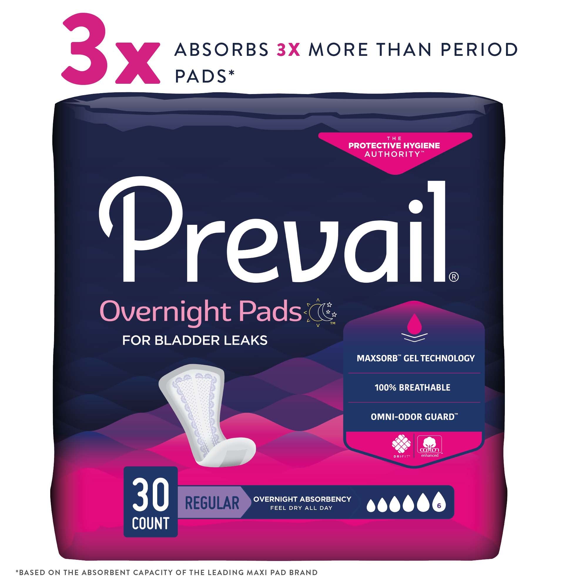 Bladder Control Pad Prevail® Daily Pads Overnight 16 Inch Length Heavy Absorbency Polymer Core One Size Fits Most