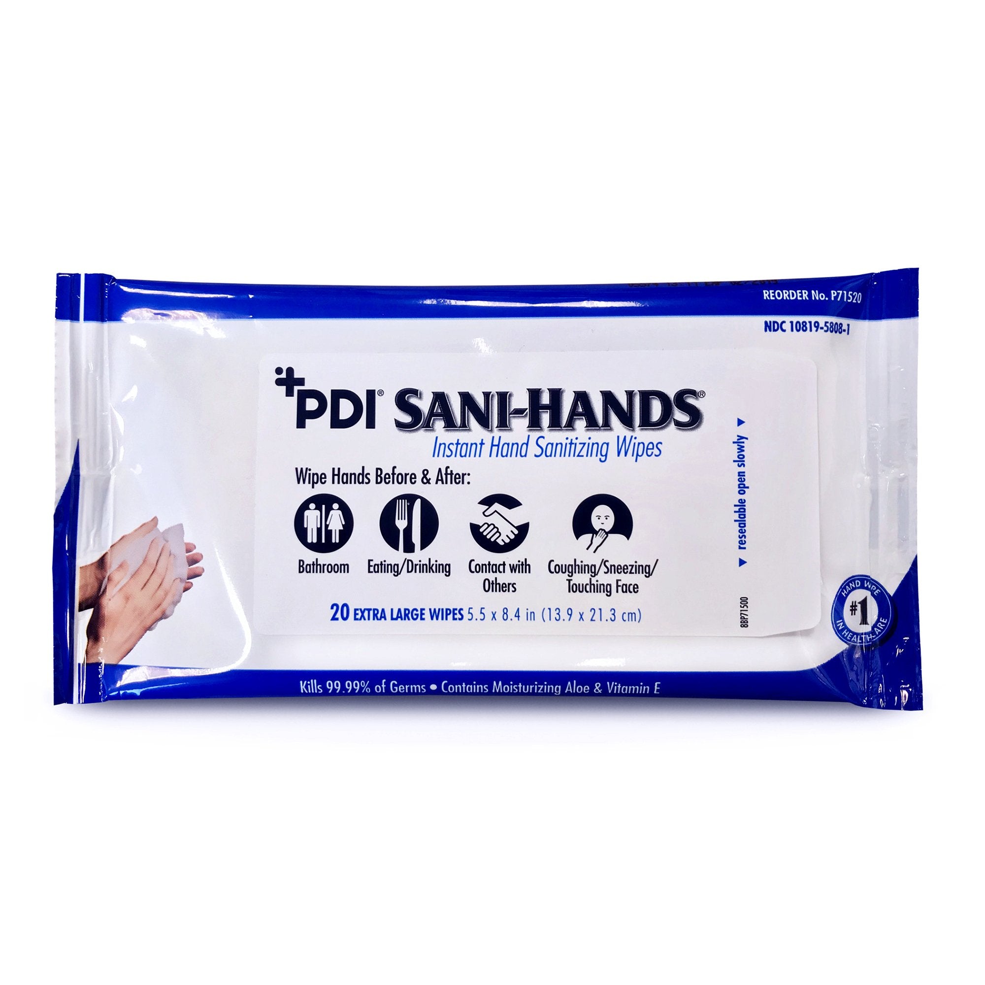 Hand Sanitizing Wipe Sani-Hands® 20 Count Ethyl Alcohol Wipe Soft Pack