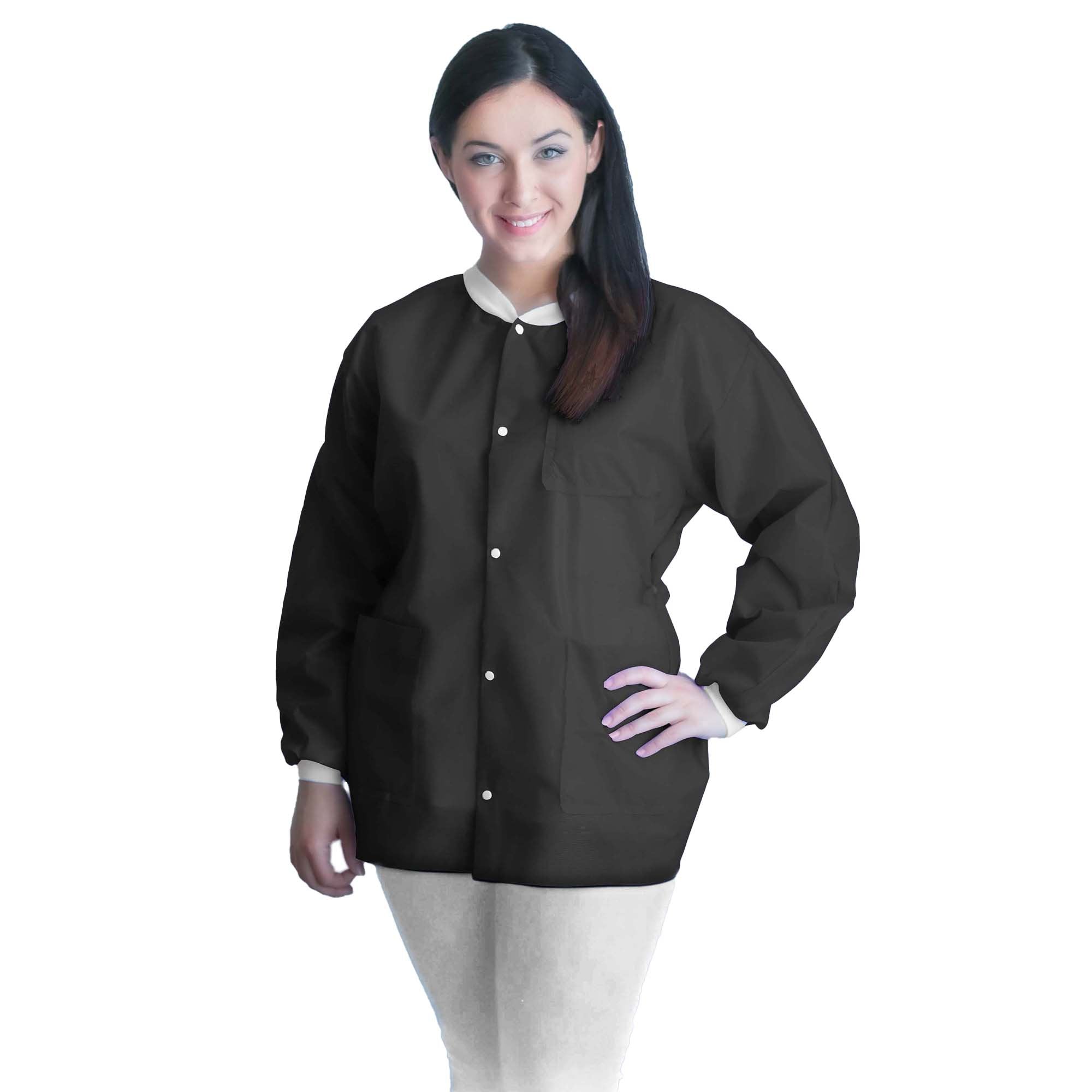 Lab Jacket FitMe™ Black Large Hip Length 3-Layer SMS Disposable