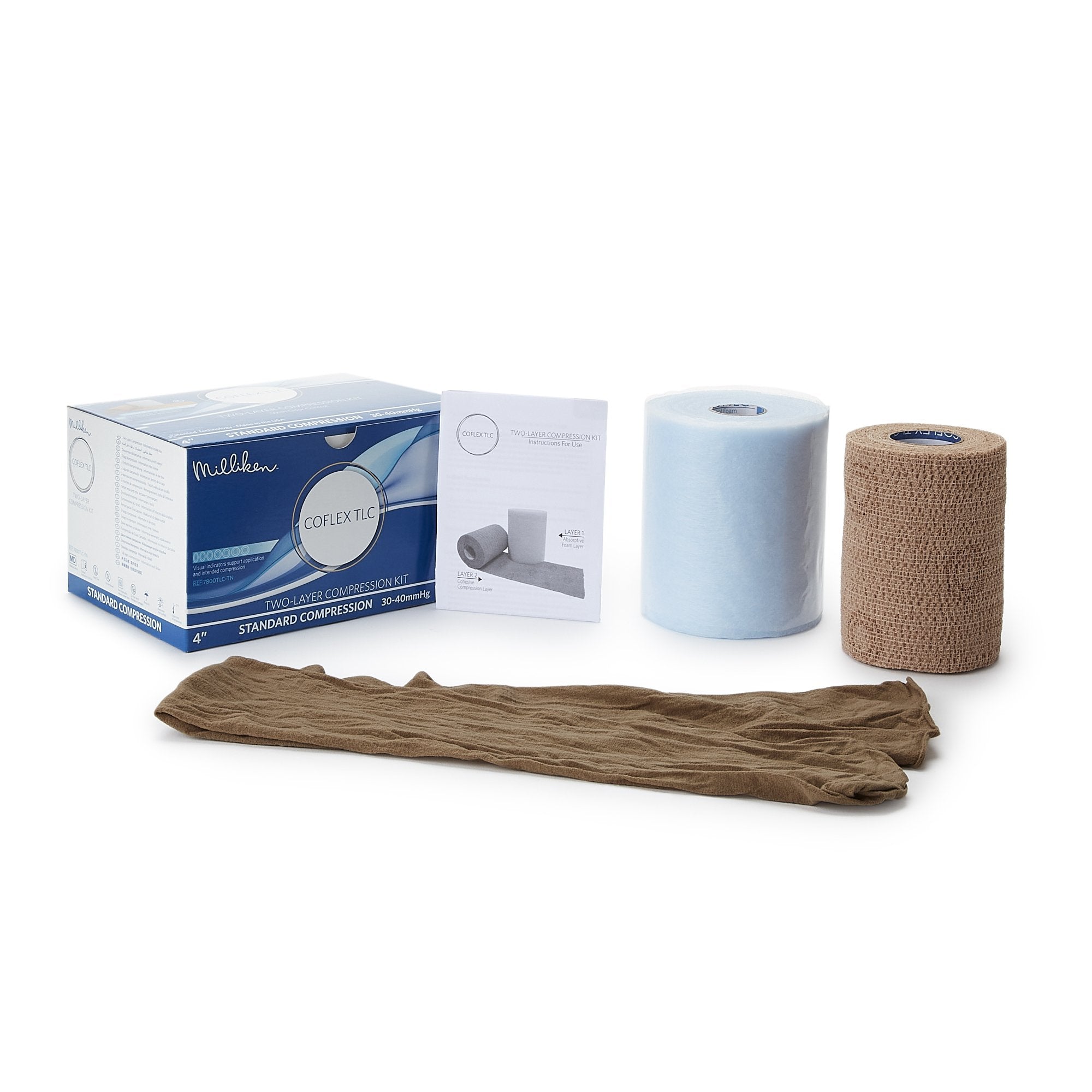 2 Layer Compression Bandage System CoFlex® TLC with Indicators 4 Inch X 3-2/5 Yard / 4 Inch X 5-1/10 Yard Self-Adherent / Pull On Closure Tan NonSterile 35 to 40 mmHg