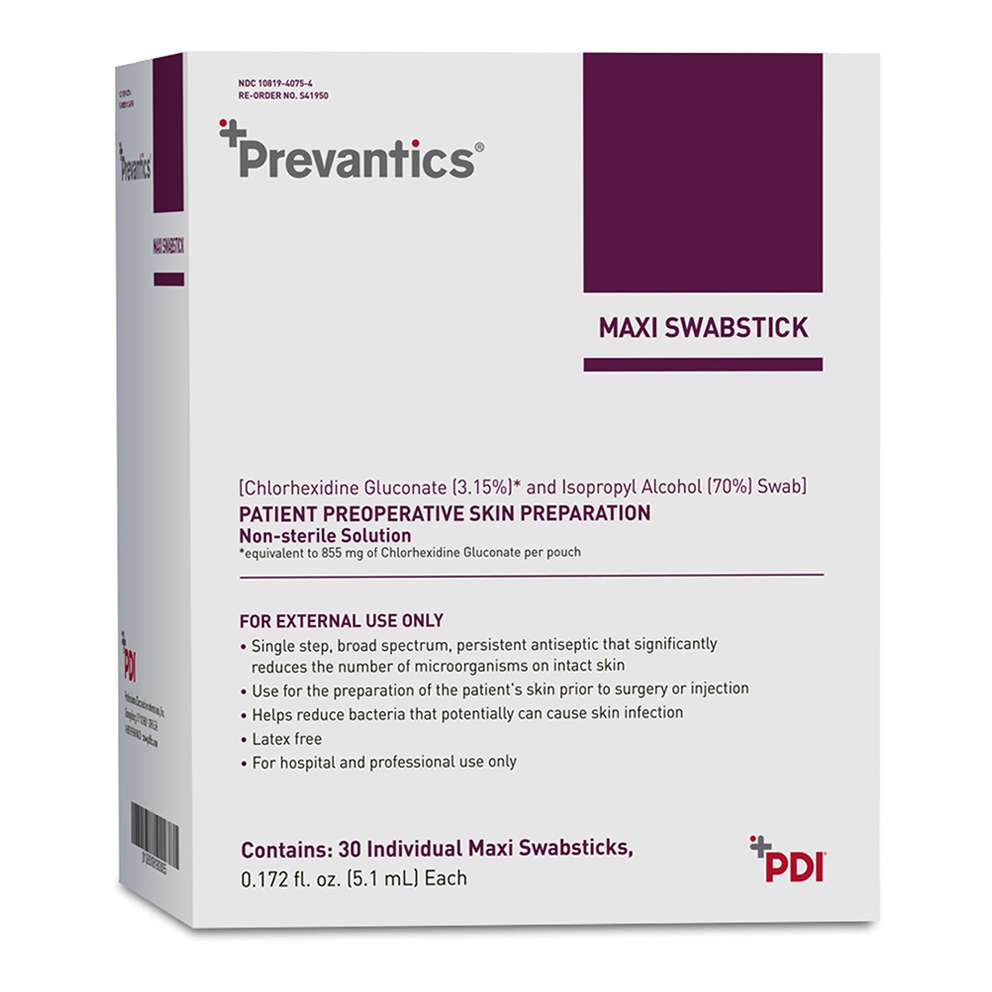 Impregnated Swabstick Prevantics® Maxi 3.15% / 70% Strength CHG (Chlorhexidine Gluconate) / Isopropyl Alcohol Individual Packet NonSterile