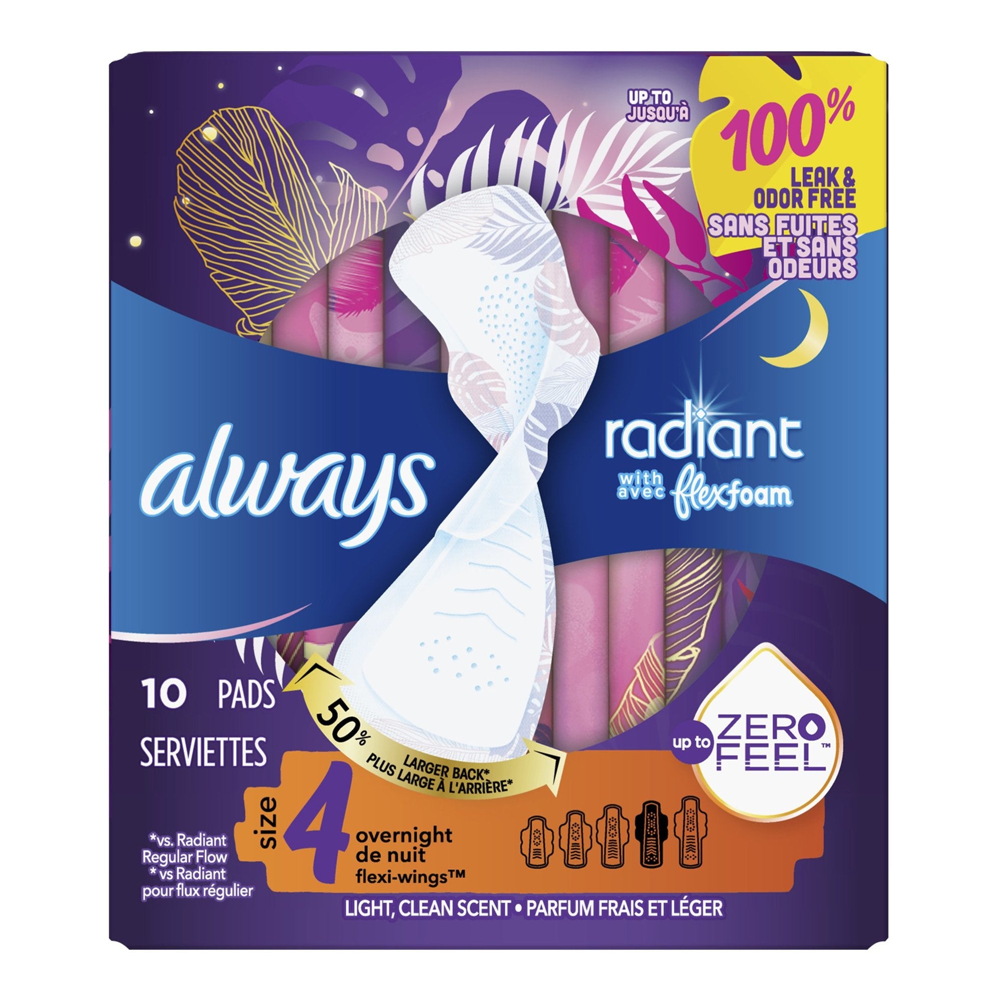 Feminine Pad Always® Radiant with FlexFoam Overnight / With Wings Heavy Absorbency
