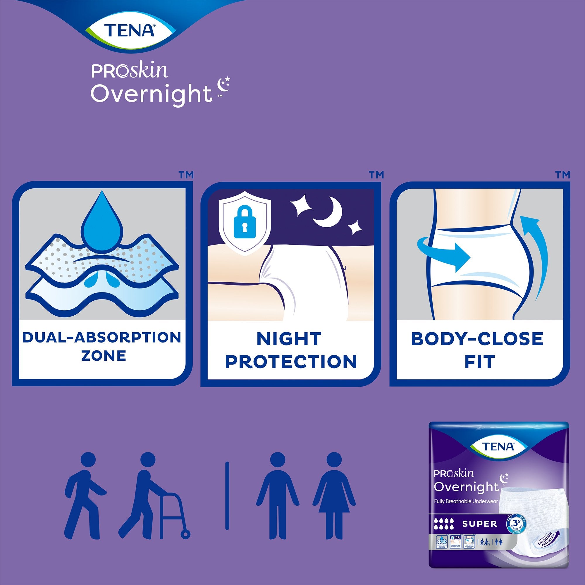 Unisex Adult Absorbent Underwear TENA® ProSkin™ Overnight Super Pull On with Tear Away Seams Medium Disposable Heavy Absorbency