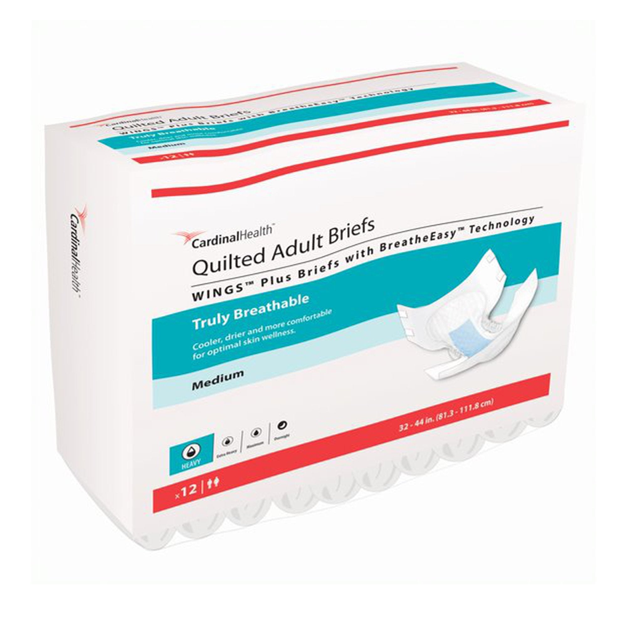 Unisex Adult Incontinence Brief Wings™ Quilted Plus with BreatheEasy™ Technology Medium Disposable Heavy Absorbency