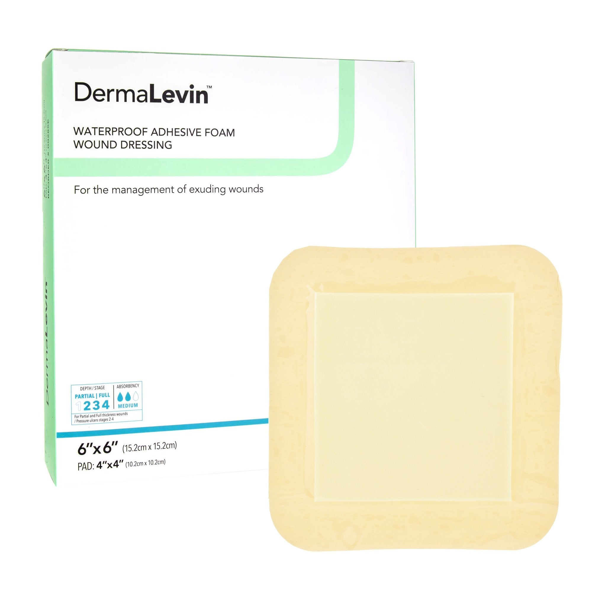 Foam Dressing DermaLevin® 6 X 6 Inch With Border Waterproof Backing Hydrocolloid Adhesive Square Sterile