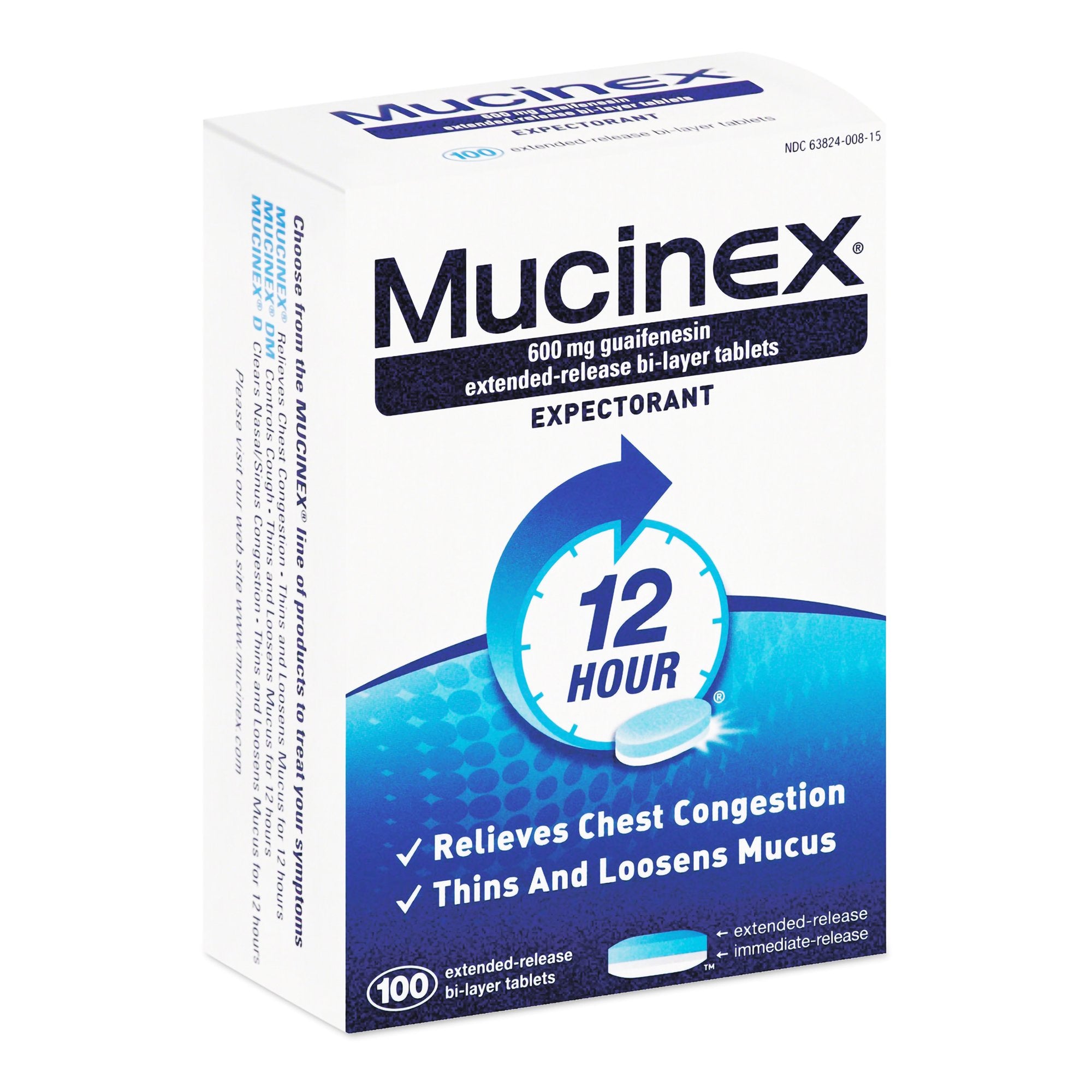 Cold and Cough Relief Mucinex® 600 mg Strength Extended Release Tablet 100 per Bottle