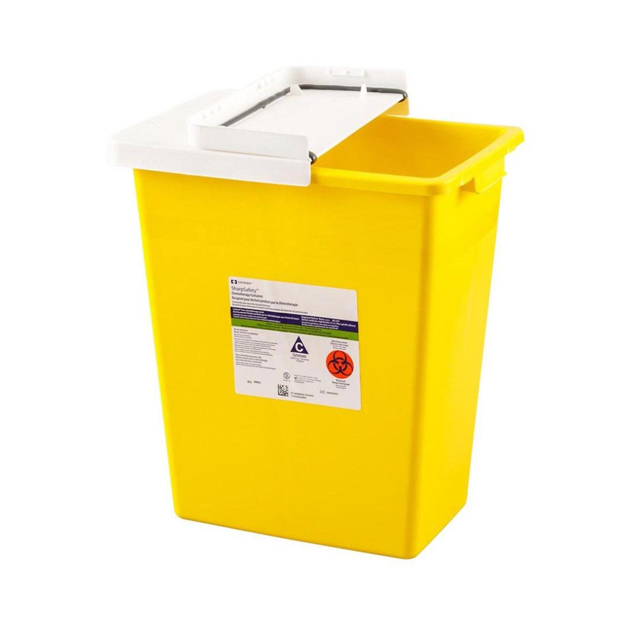 Chemotherapy Waste Container SharpSafety™ Yellow Base 10 H X 10-1/2 W X 7-1/4 D Inch Horizontal / Vertical Entry 2 Gallon