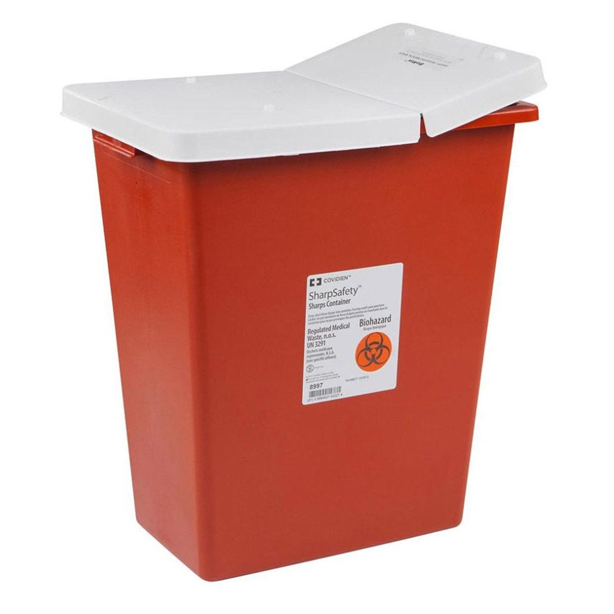 Sharps Container SharpSafety™ Red Base 18-3/4 H X 18-1/4 W X 12-3/4 D Inch Vertical Entry 12 Gallon