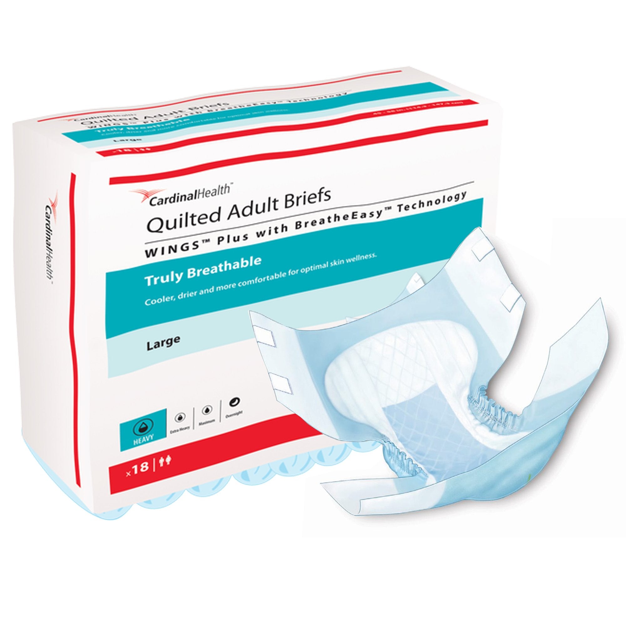 Unisex Adult Incontinence Brief Wings™ Quilted Plus with BreatheEasy™ Technology Large Disposable Heavy Absorbency