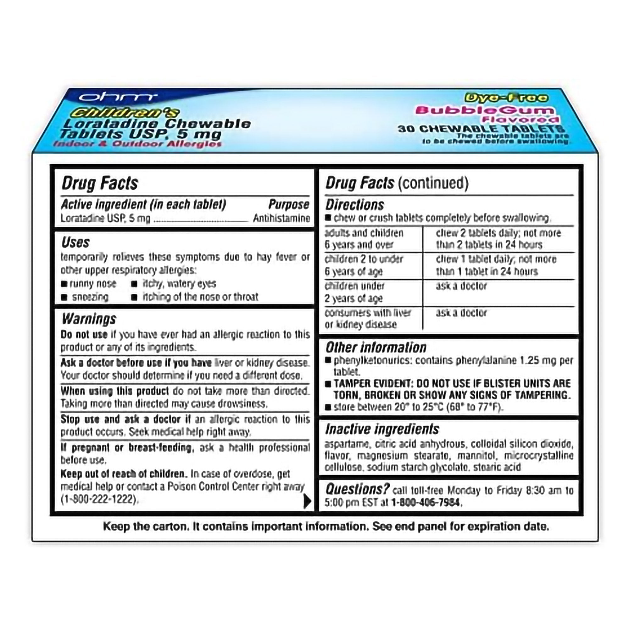 Children's Allergy Relief 5 mg Strength Chewable Tablet 30 per Box