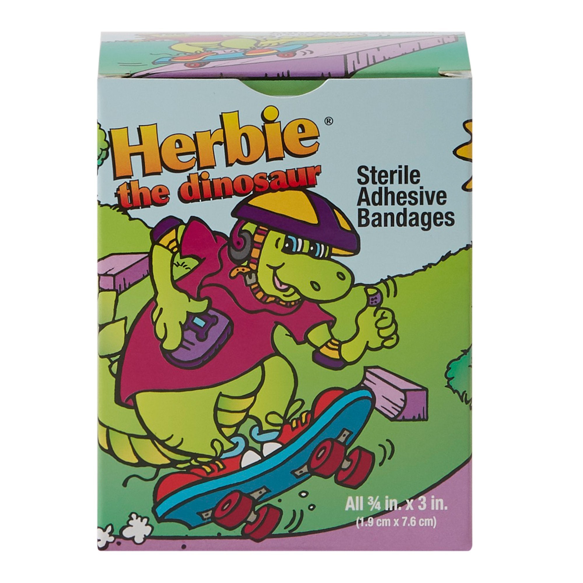 Adhesive Strip American® White Cross Stat Strip® 3/4 X 3 Inch Plastic Rectangle Kid Design (Herbie the Dinosaur) Sterile