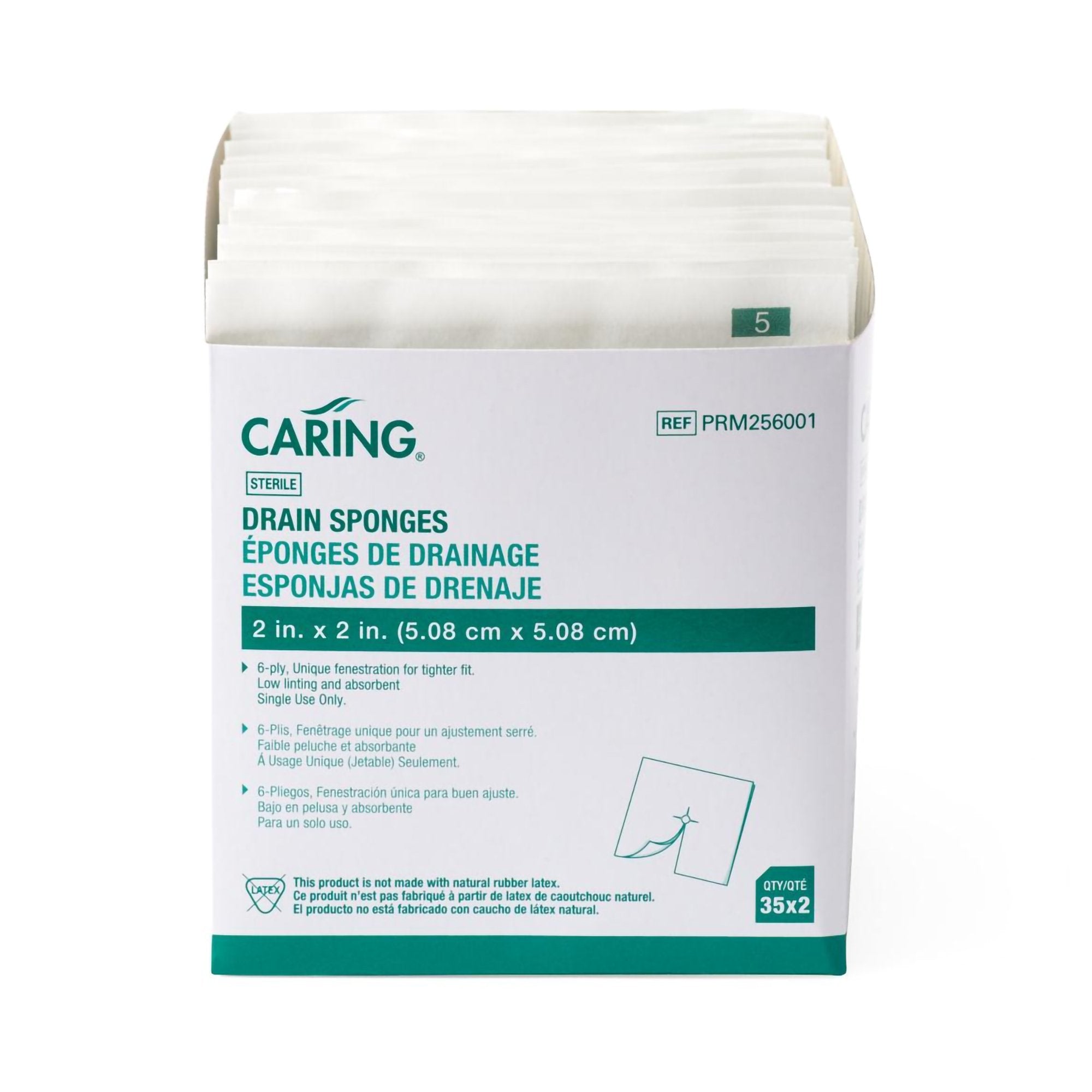 Drain Sponge Caring® 2 X 2 Inch Sterile 6-Ply