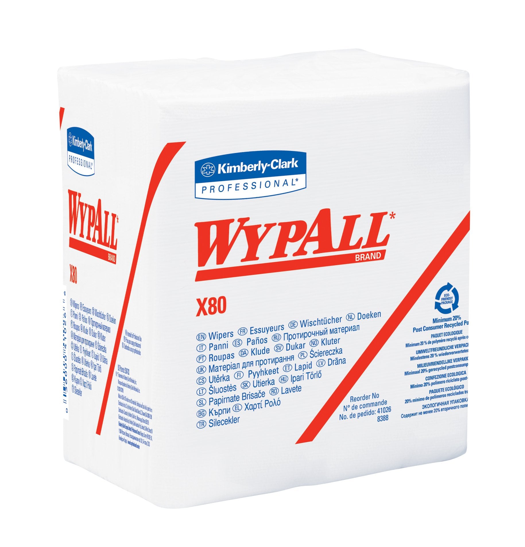 Task Wipe WypAll® X80 Heavy Duty White NonSterile Cellulose / Polypropylene 12 X 12-1/2 Inch Reusable