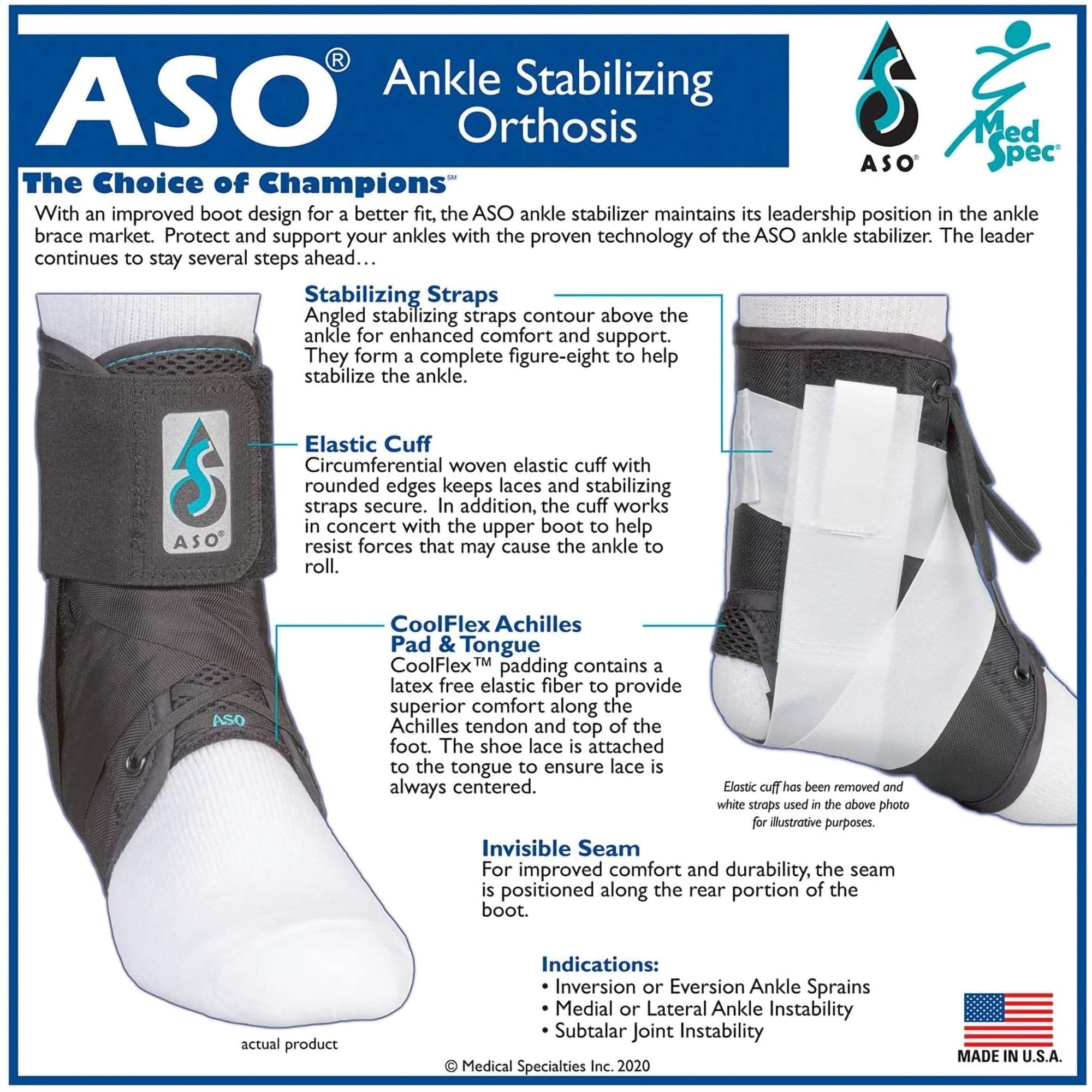Ankle Brace ASO® Speed Lacer Medium Lace-Up / Hook and Loop Strap Closure Foot