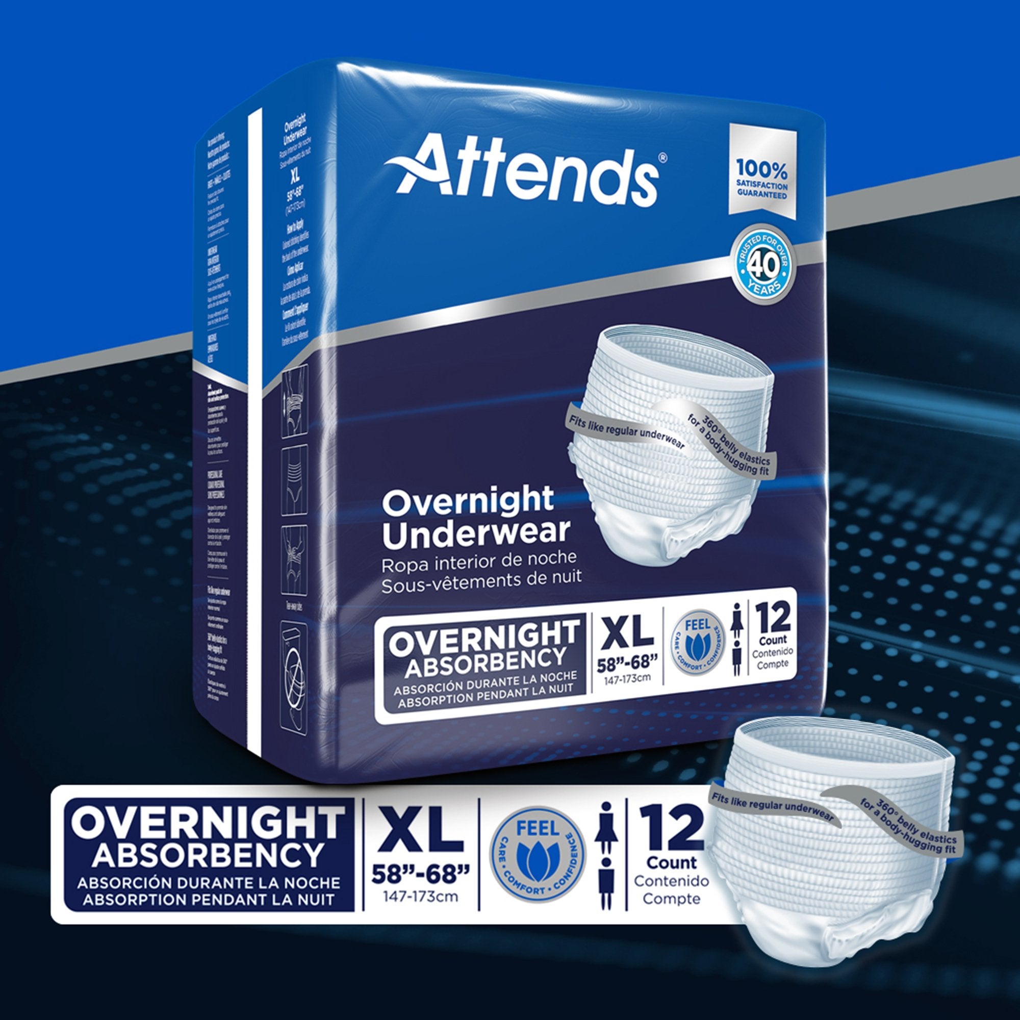 Unisex Adult Absorbent Underwear Attends® Overnight Pull On with Tear Away Seams X-Large Disposable Heavy Absorbency