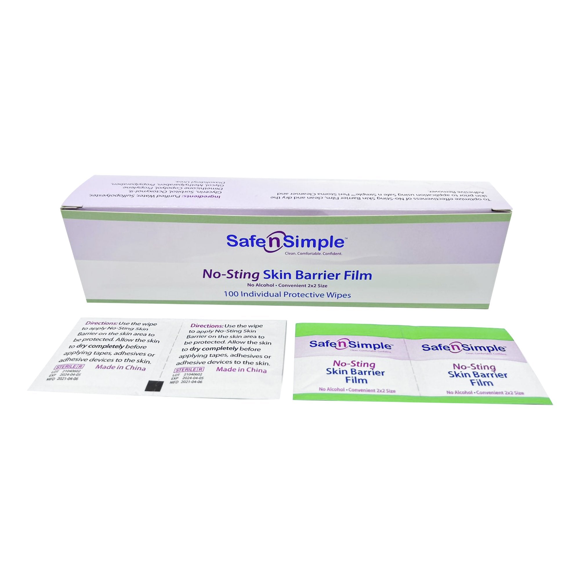 Skin Barrier Wipe Safe N Simple™ No-Sting 60% / 20% Strength Purified Water / Polyvinylpyrrolidone / Glycerin / Propylene Glycol Individual Packet Sterile