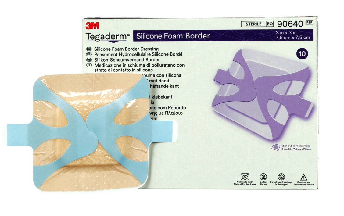 Foam Dressing 3M™ Tegaderm™ 3 X 3 Inch With Border Film Backing Silicone Adhesive Square Sterile