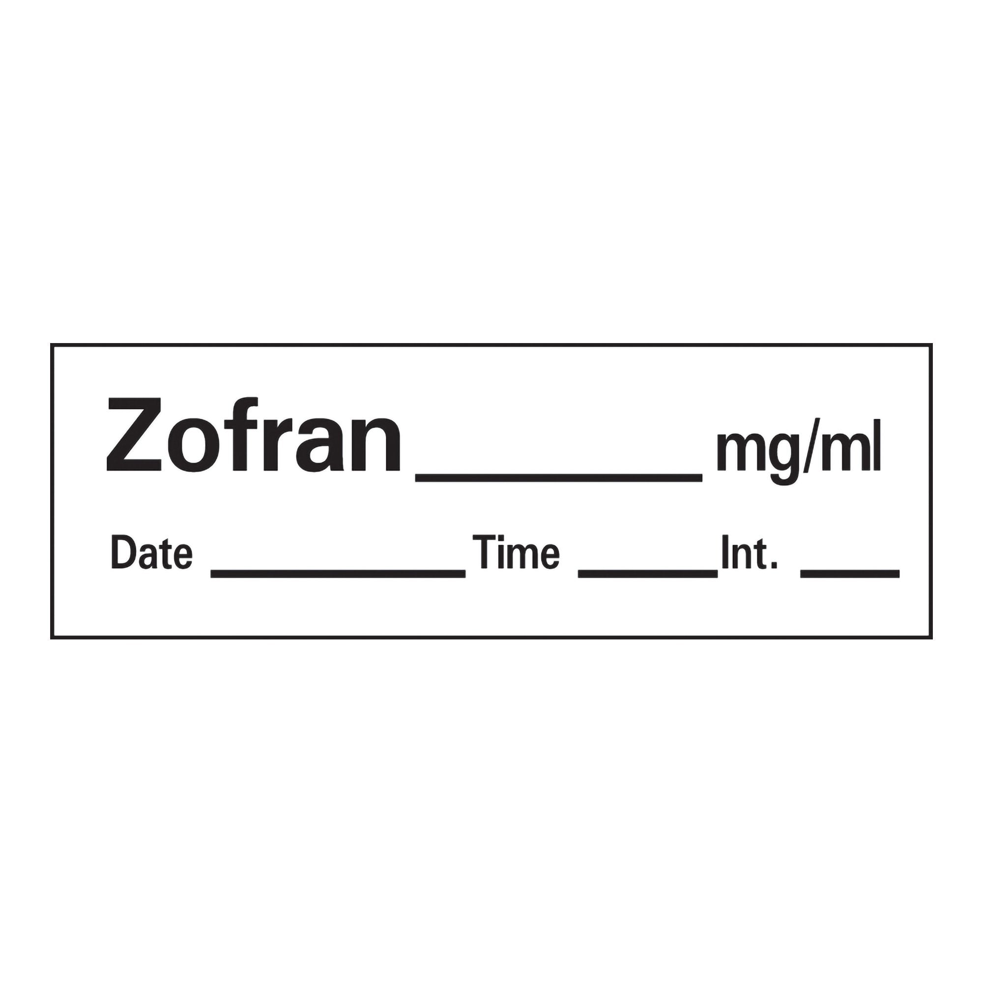 Drug Label Barkley® Anesthesia Label Tape Zofran_mg/mL Date_Time_Int_ White 1/2 X 1-1/2 Inch