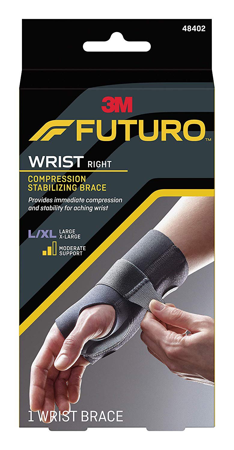 Wrist Brace Futuro™ Compression Stabilizing Low Profile Aluminum / Nylon / Polyester / Polyethylene / Spandex / Silicone Right Hand Black Large / X-Large