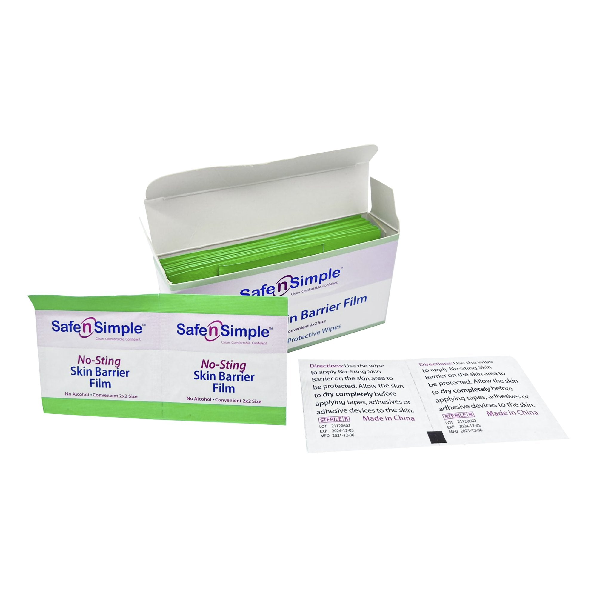 Skin Barrier Wipe Safe N Simple™ No-Sting 60% / 20% Strength Purified Water / Polyvinylpyrrolidone / Glycerin / Propylene Glycol Individual Packet Sterile