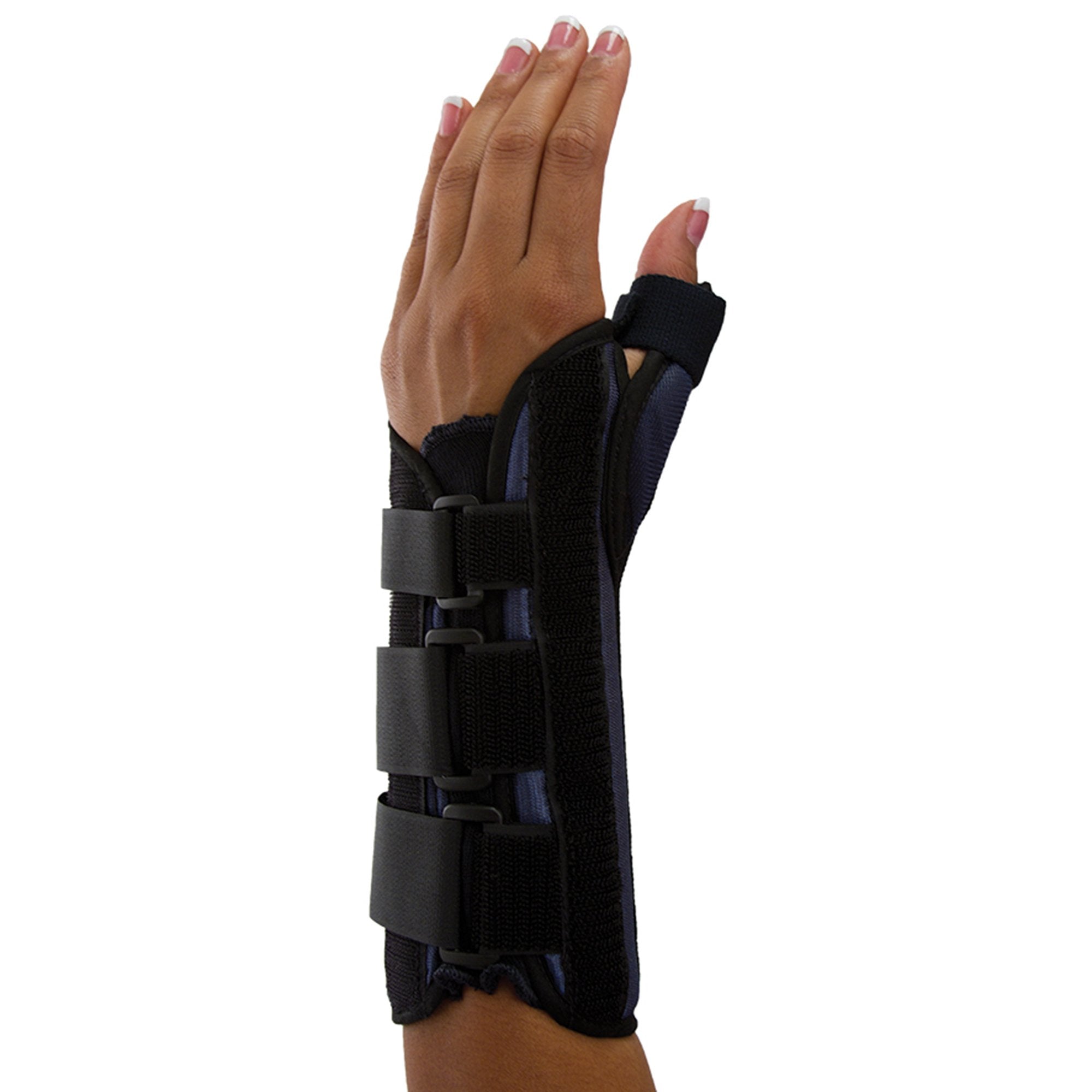 Wrist Brace with Thumb Spica Premier® Aluminium / Foam / Nylon / Plastic / Polyester Left Hand Black Large
