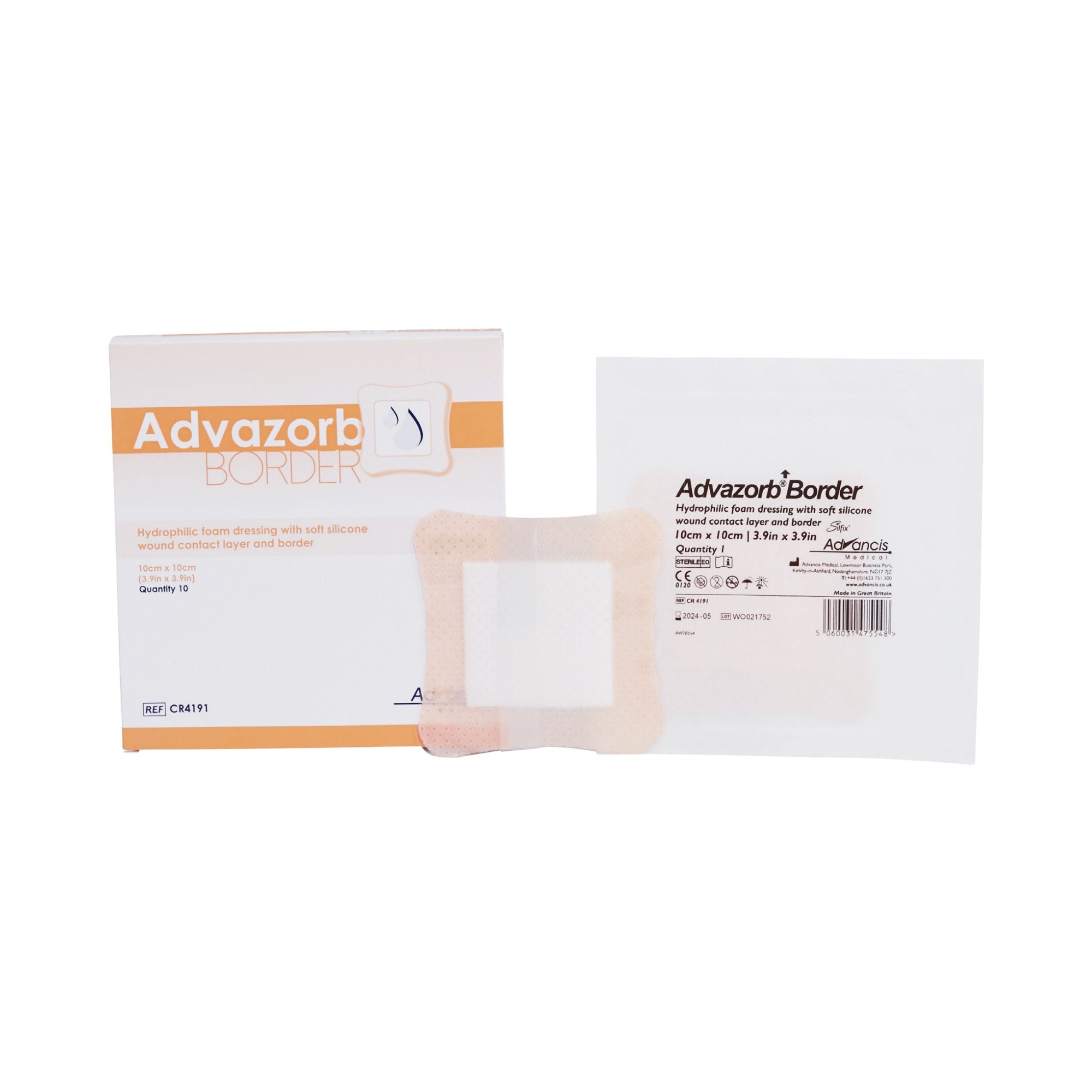 Foam Dressing Advazorb Border® 4 X 4 Inch With Border Waterproof Backing Silicone Face and Border Square Sterile