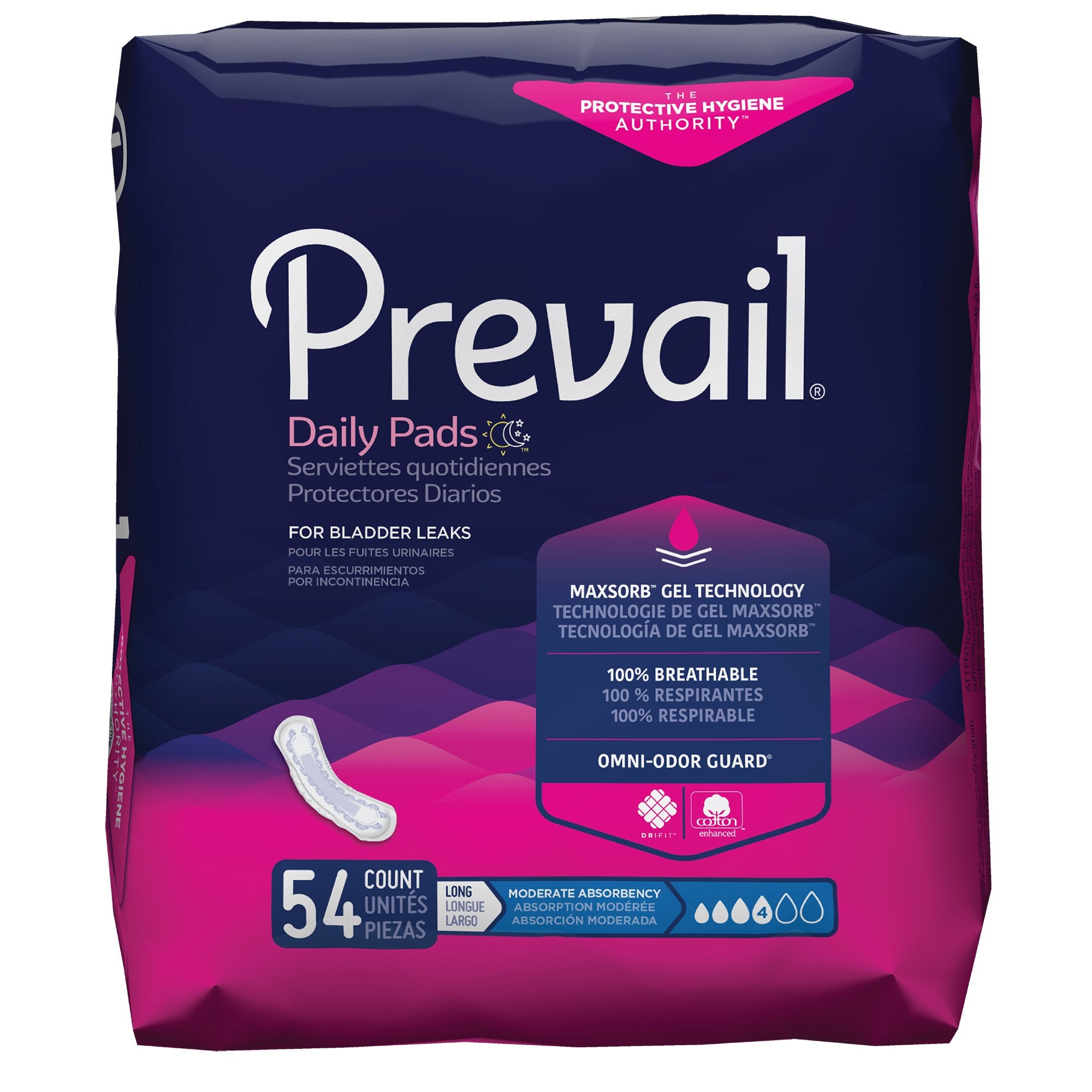 Bladder Control Pad Prevail® Daily Pads 11 Inch Length Moderate Absorbency Polymer Core One Size Fits Most