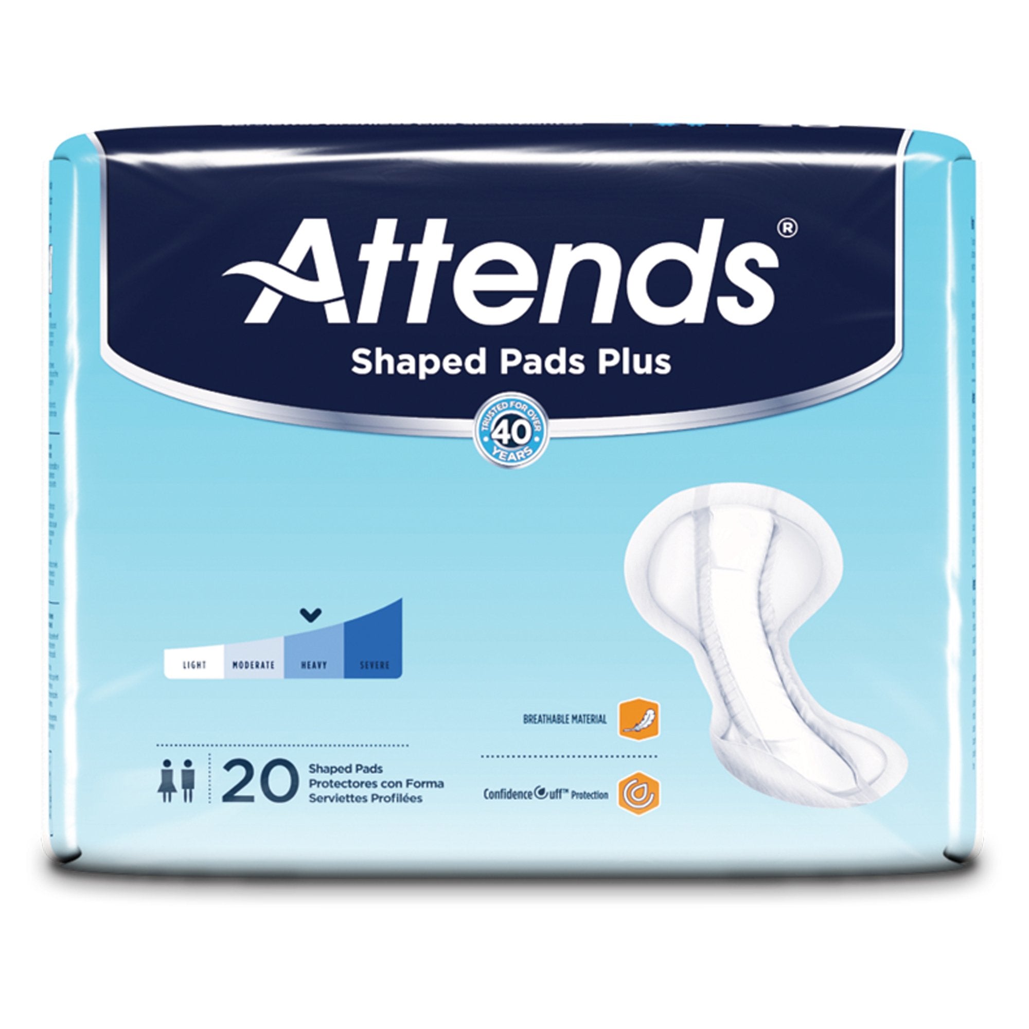 Bladder Control Pad Attends® Shaped Pads Super Plus 12 X 25-1/2 Inch Heavy Absorbency Polymer Core One Size Fits Most