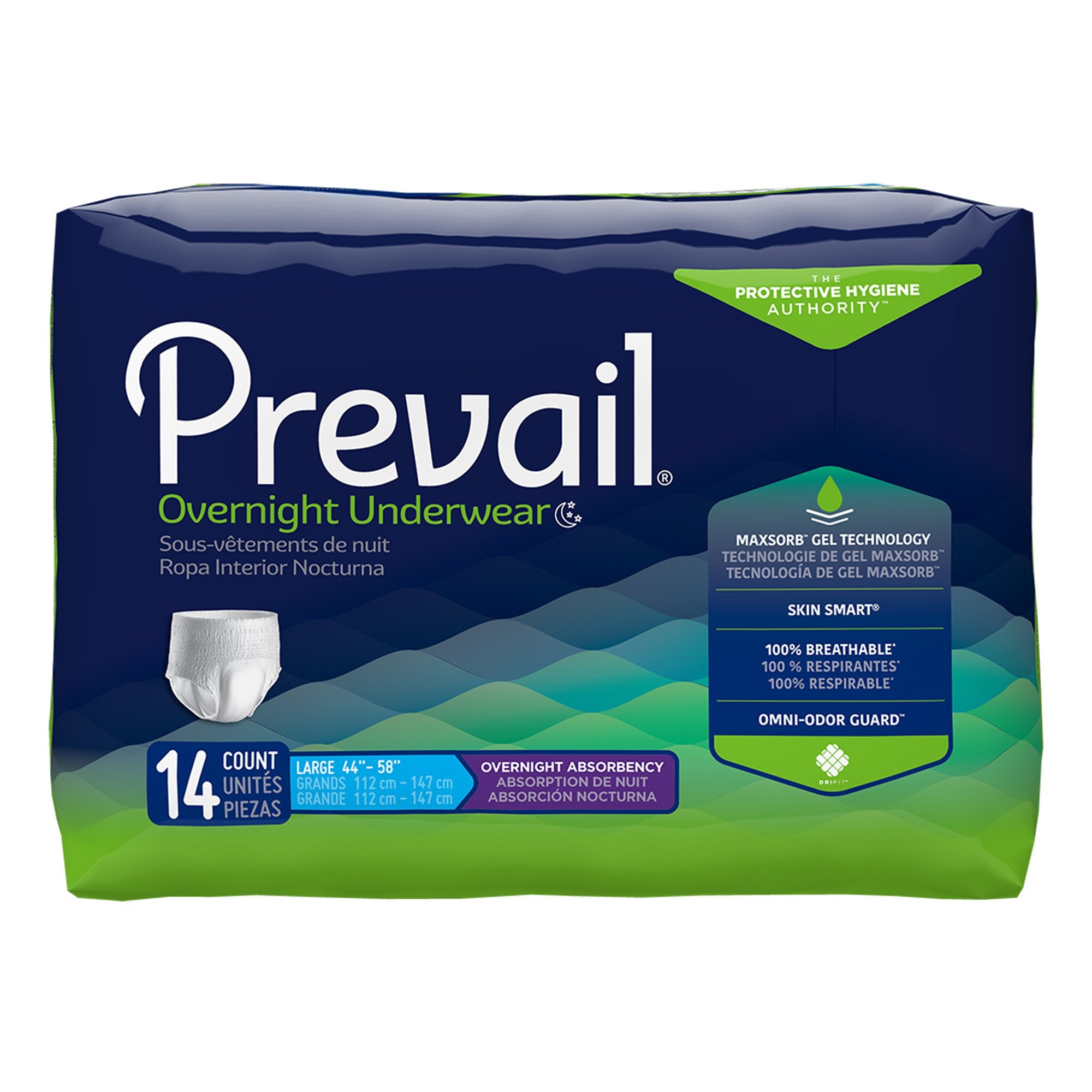 Unisex Adult Absorbent Underwear Prevail® Overnight Pull On with Tear Away Seams Large Disposable Heavy Absorbency