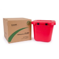Mailback Sharps Container TakeAway® Recovery System Red Base 21-1/2 L X 21-1/4 W X 18-1/2 H Inch Horizontal / Vertical Entry 20 Gallon