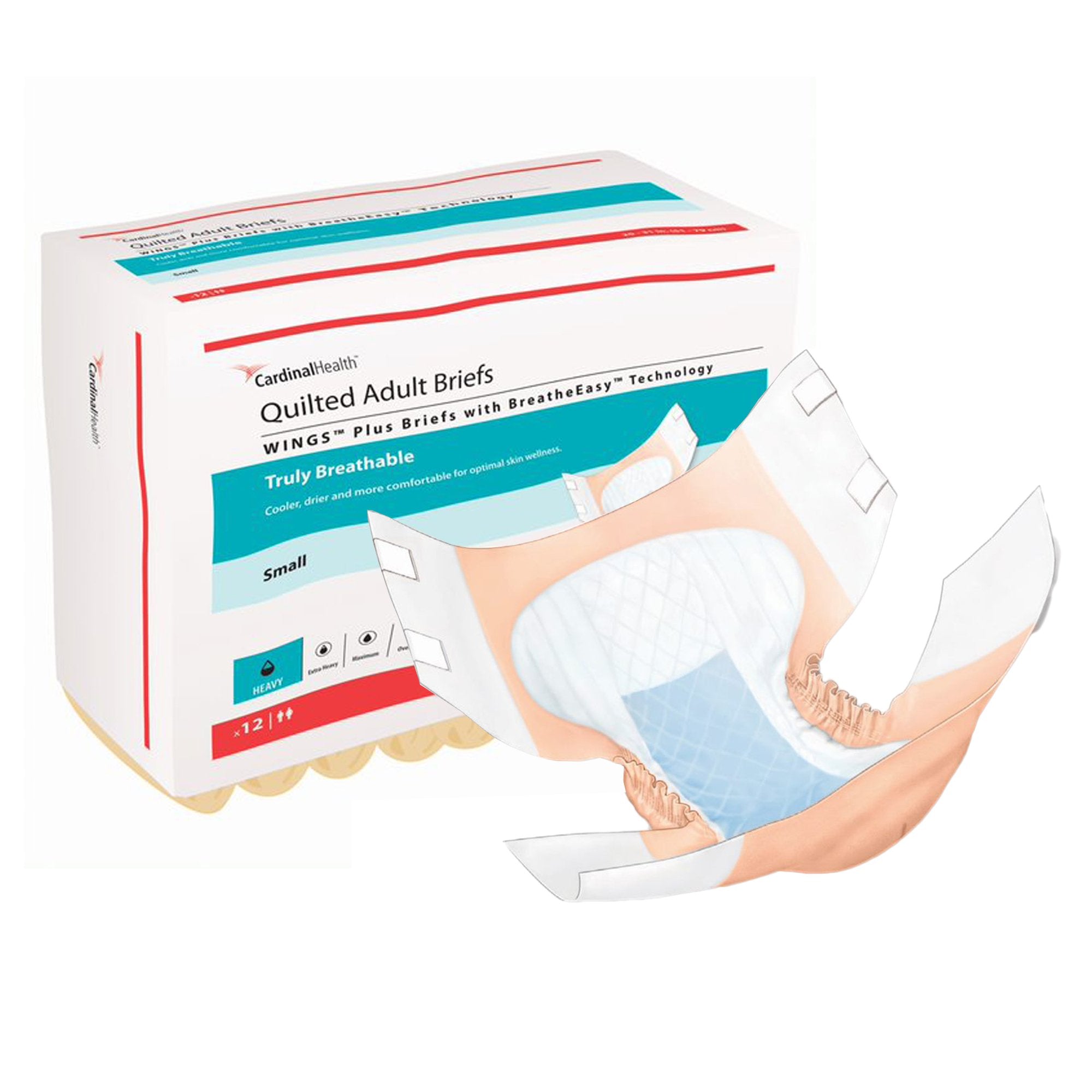 Unisex Adult Incontinence Brief Wings™ Quilted Plus with BreatheEasy™ Technology Small Disposable Heavy Absorbency