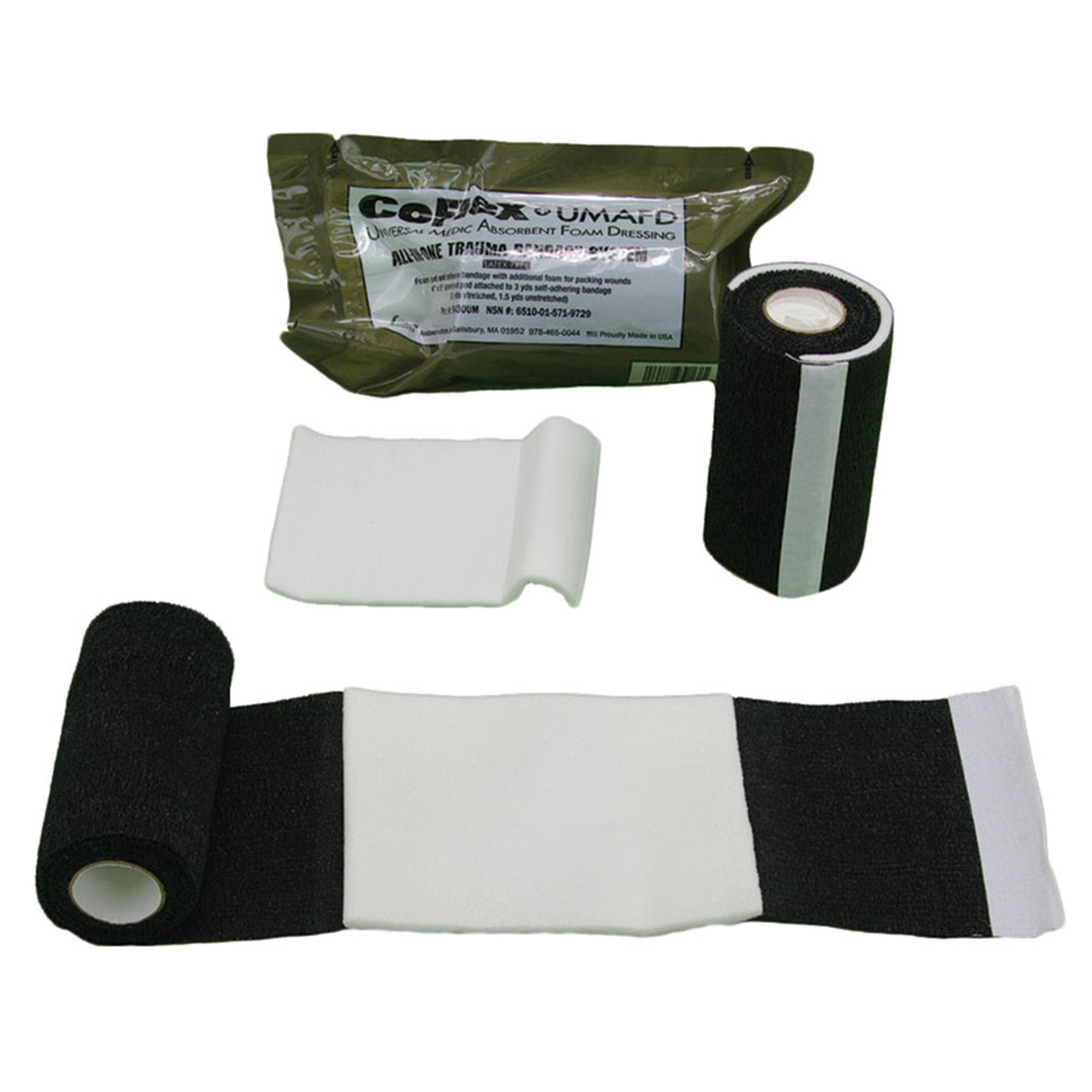 Trauma Pressure Dressing with Wrap CoFlex® UMAFD 4 Inch X 3 Yard Self-Adherent Closure Black NonSterile Standard Compression
