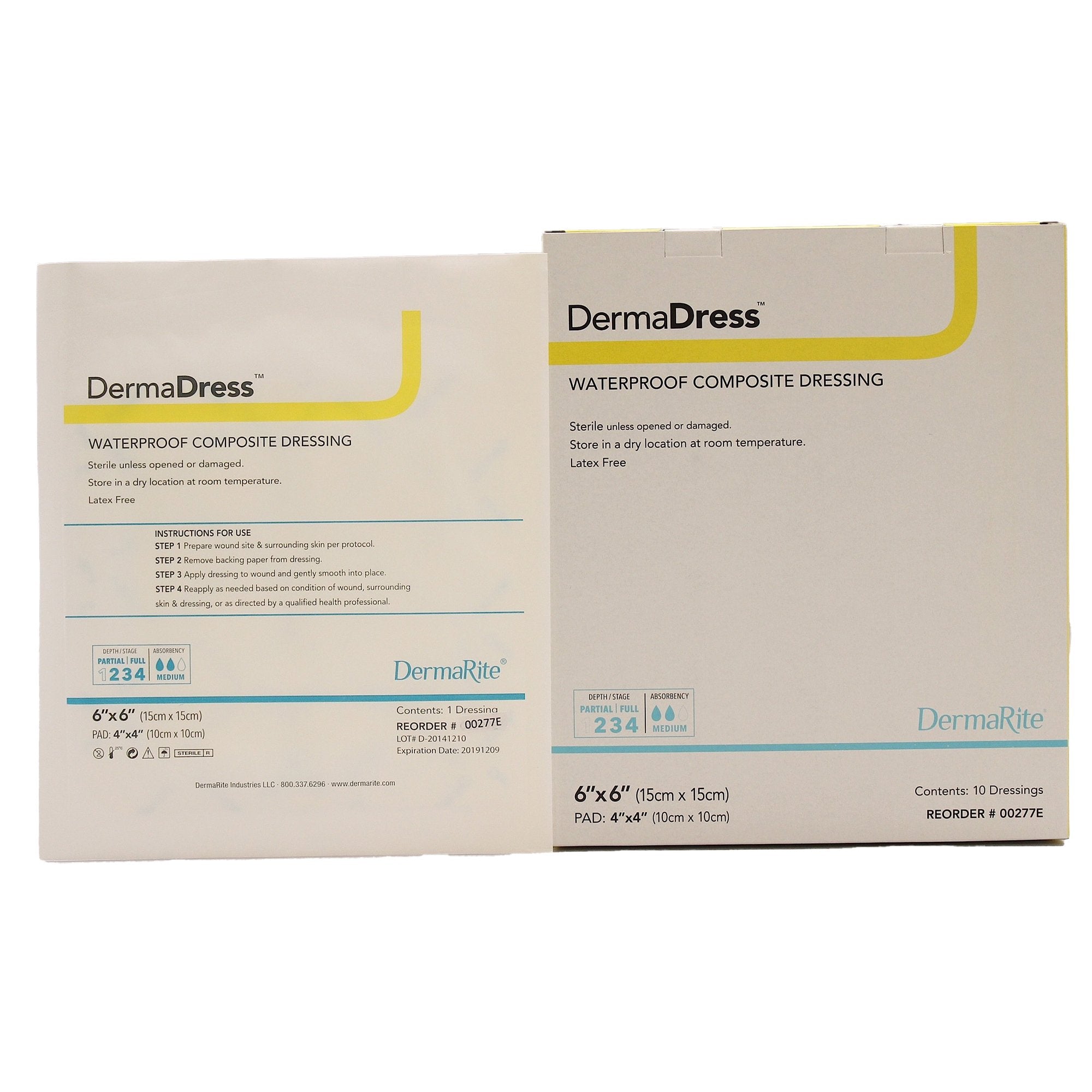 Composite Dressing DermaDress™ 6 X 6 Inch Square Sterile Waterproof Film Backing