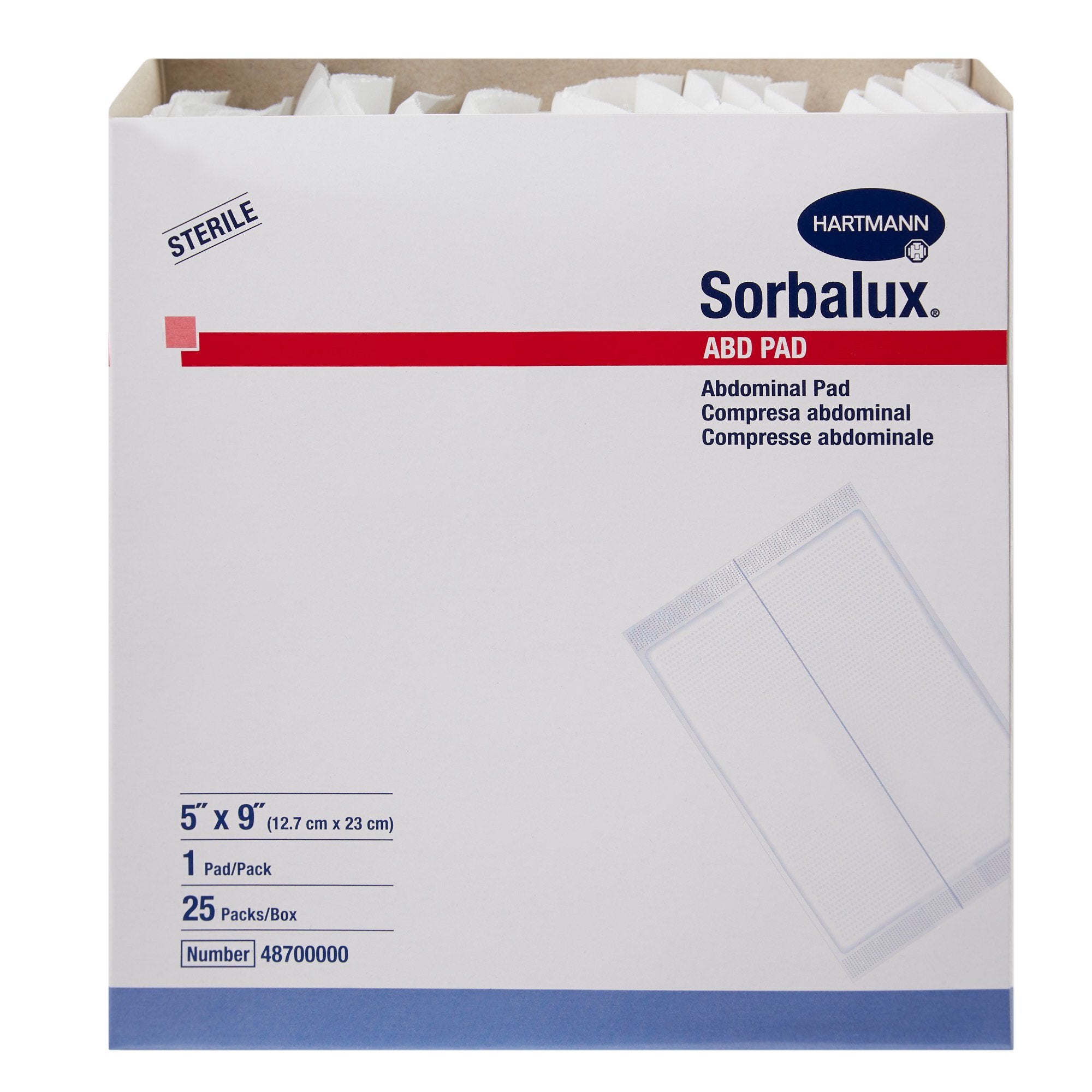 Abdominal Pad Sorbalux® ABD 5 X 9 Inch 1 per Pouch Sterile 1-Ply Rectangle