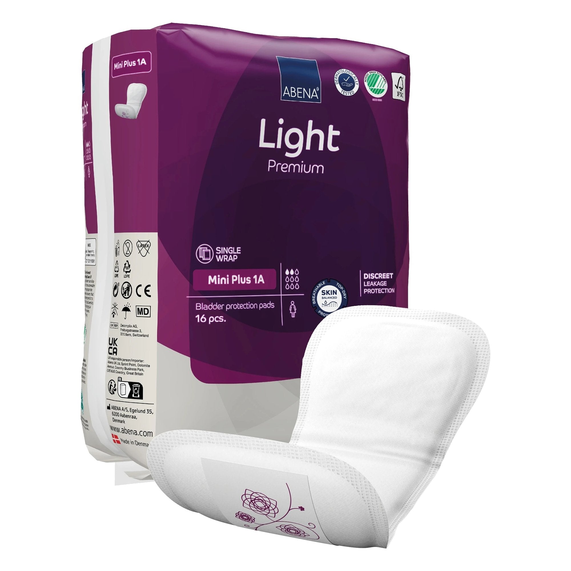 Bladder Control Pad Abena® Premium Light Mini Plus 3.9 X 11 Inch Light Absorbency Fluff / Polymer Core Size 1A