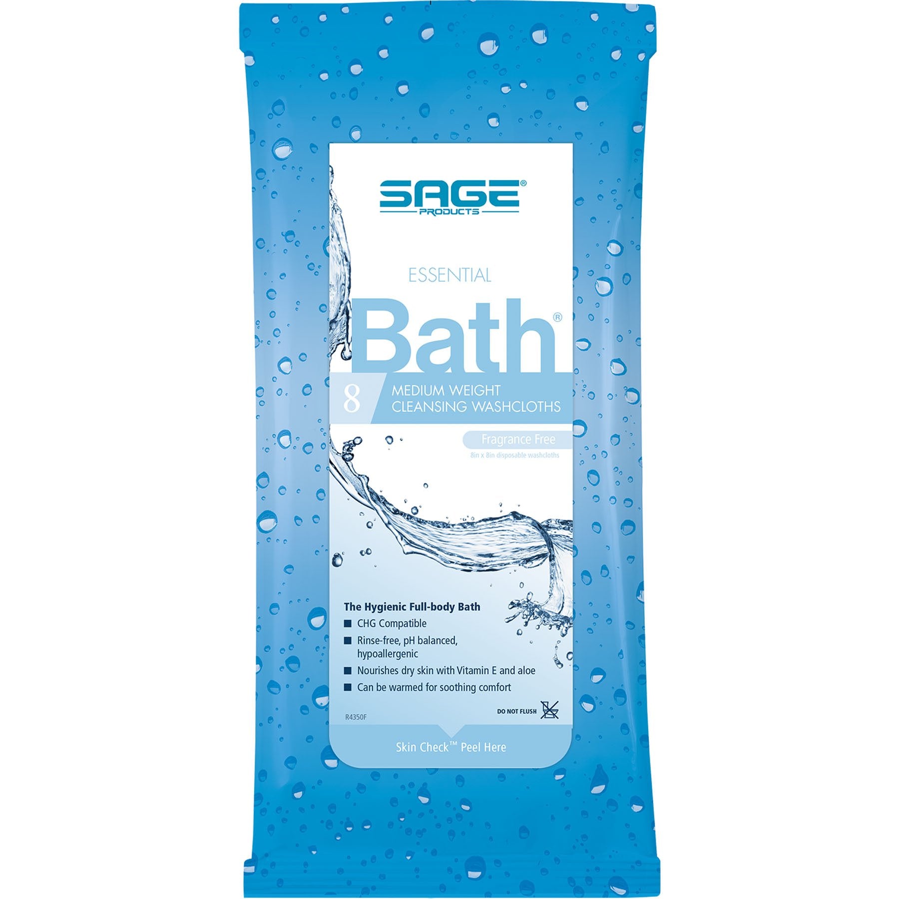 Rinse-Free Bath Wipe Essential Bath® Medium Weight Soft Pack Unscented 8 Count