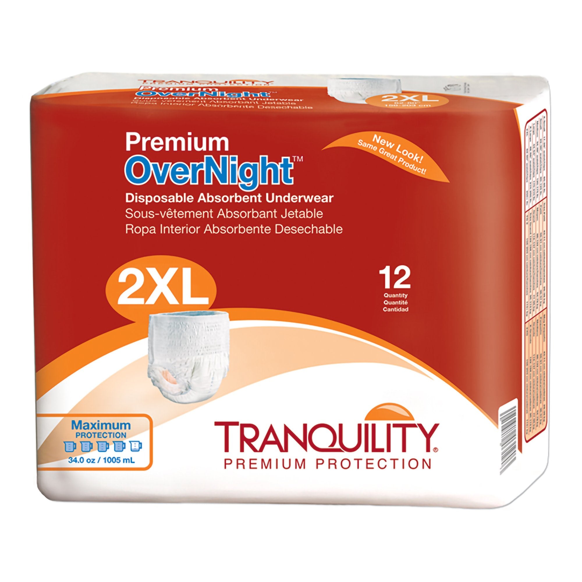 Unisex Adult Absorbent Underwear Tranquility® Premium OverNight™ Pull On with Tear Away Seams 2X-Large Disposable Heavy Absorbency