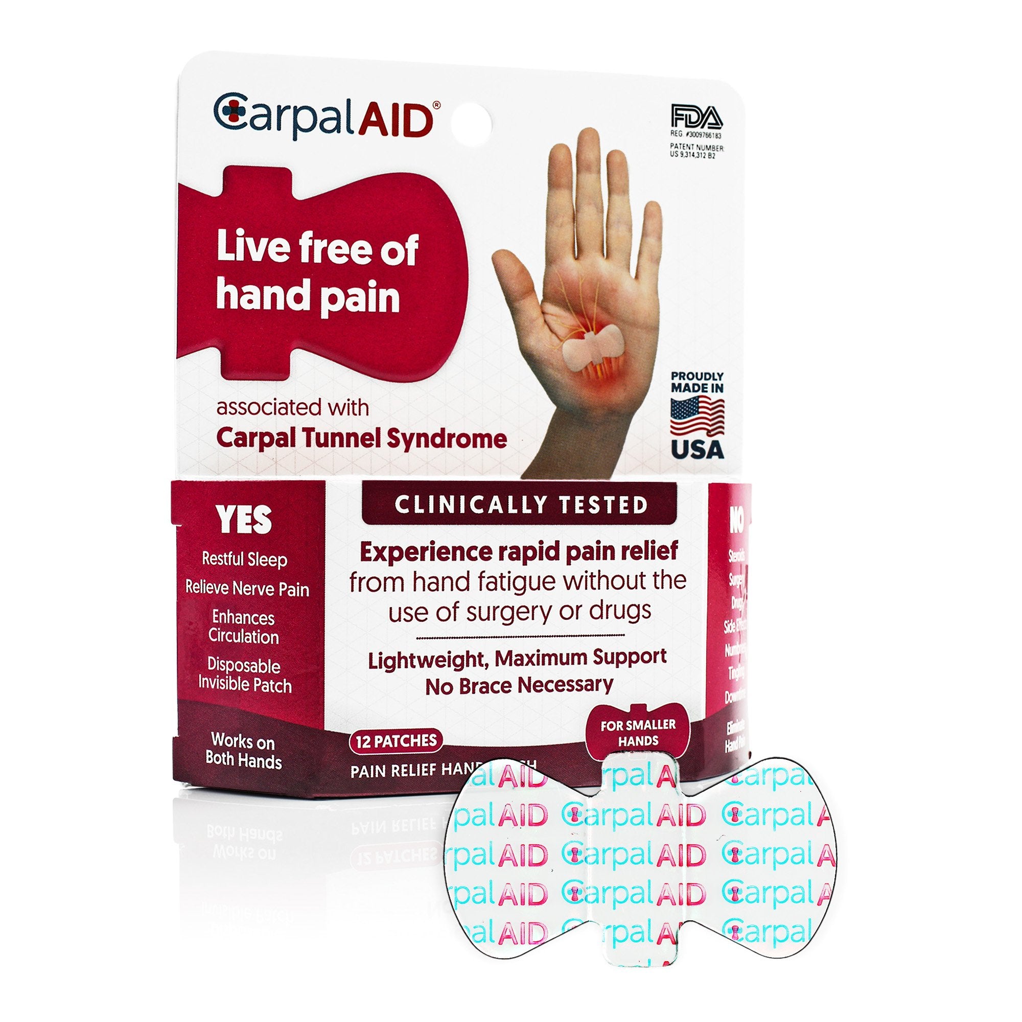 Hand-Based Carpal Tunnel Support Carpal AID® Patch Plastic Left or Right Hand Clear Small