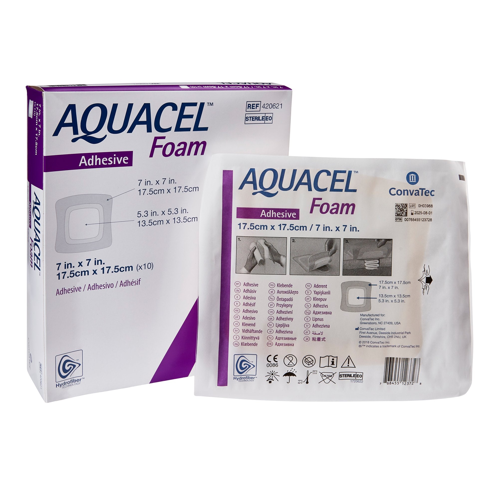 Foam Dressing Aquacel® 7 X 7 Inch With Border Waterproof Film Backing Silicone Adhesive Square Sterile