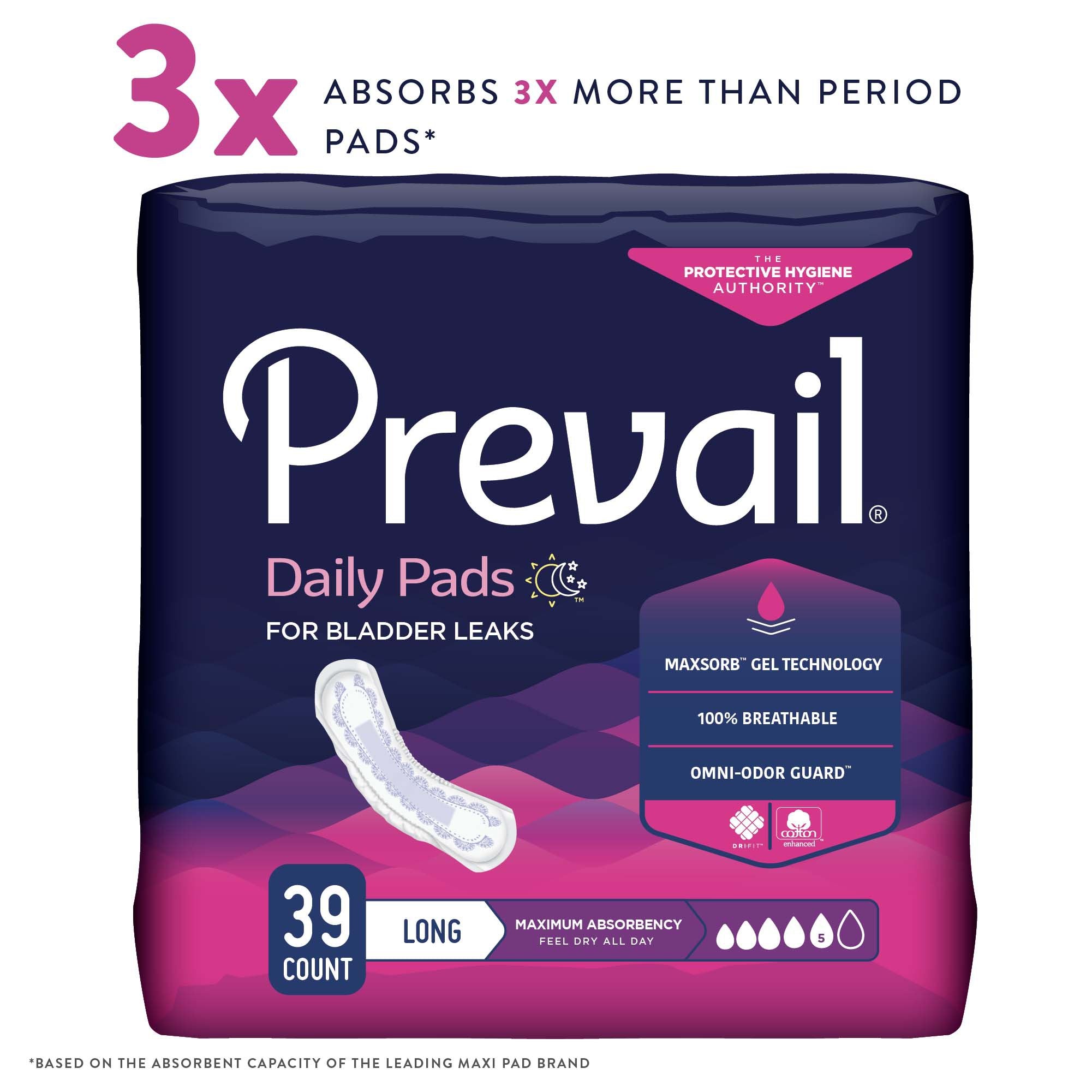 Bladder Control Pad Prevail® Daily Pads 13 Inch Length Heavy Absorbency Polymer Core One Size Fits Most