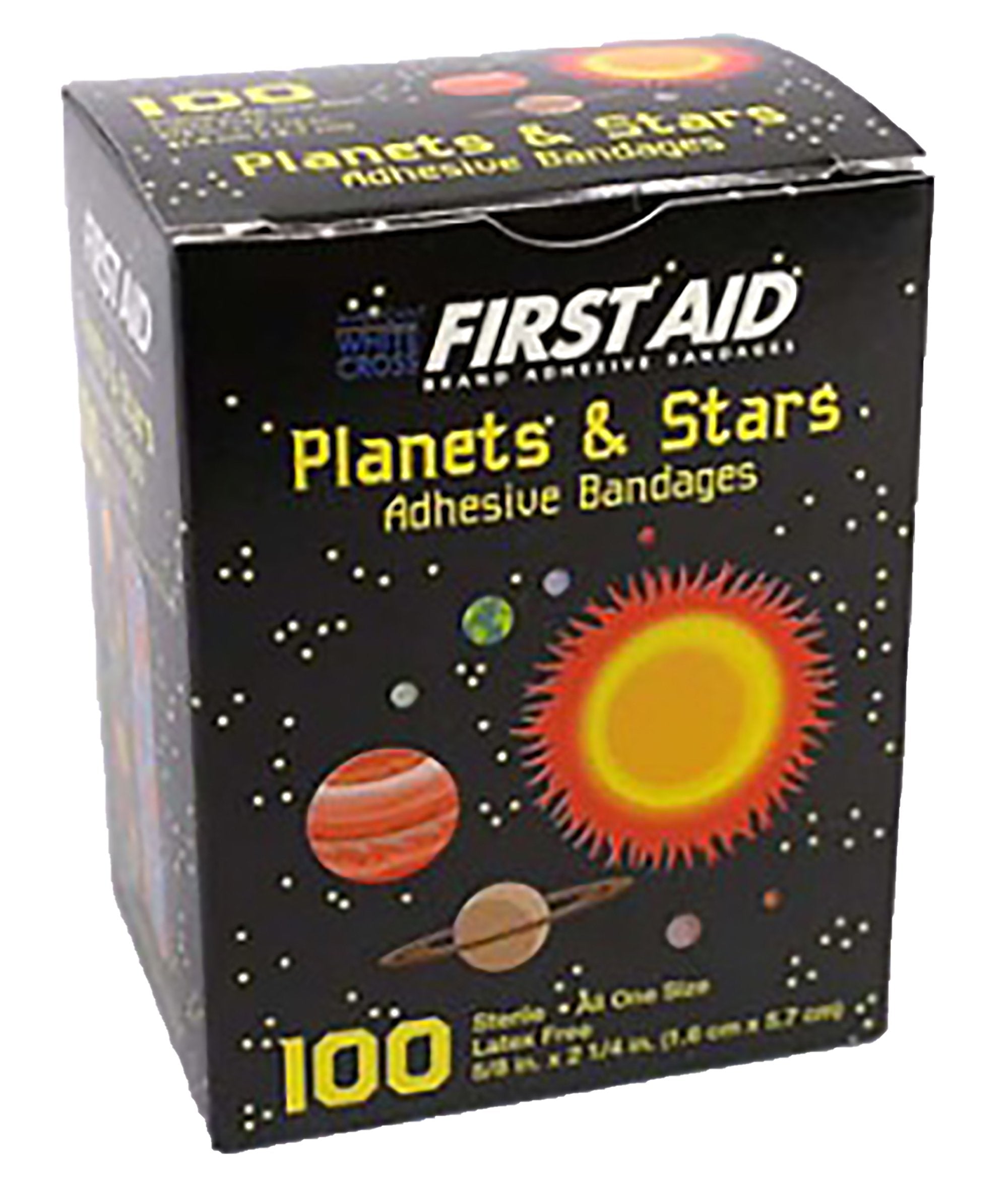 Adhesive Strip American® White Cross 5/8 X 2-1/4 Inch Plastic Rectangle Kid Design (Planets / Stars) Sterile