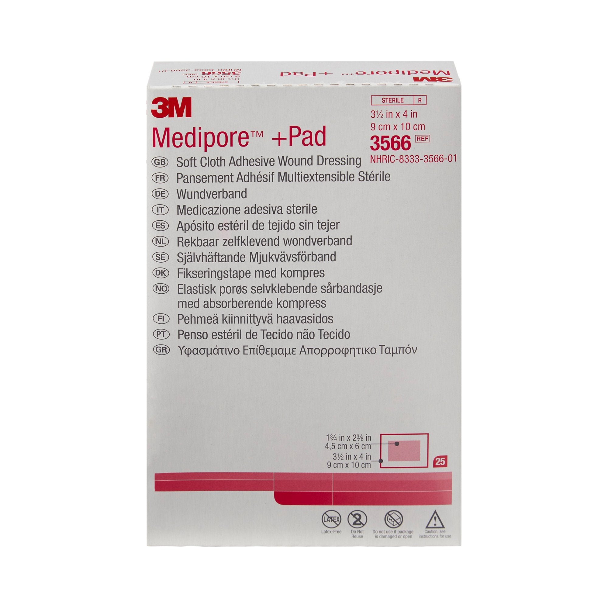 Adhesive Dressing 3M™ Medipore™ 3-1/2 X 4 Inch Soft Cloth Rectangle White Sterile