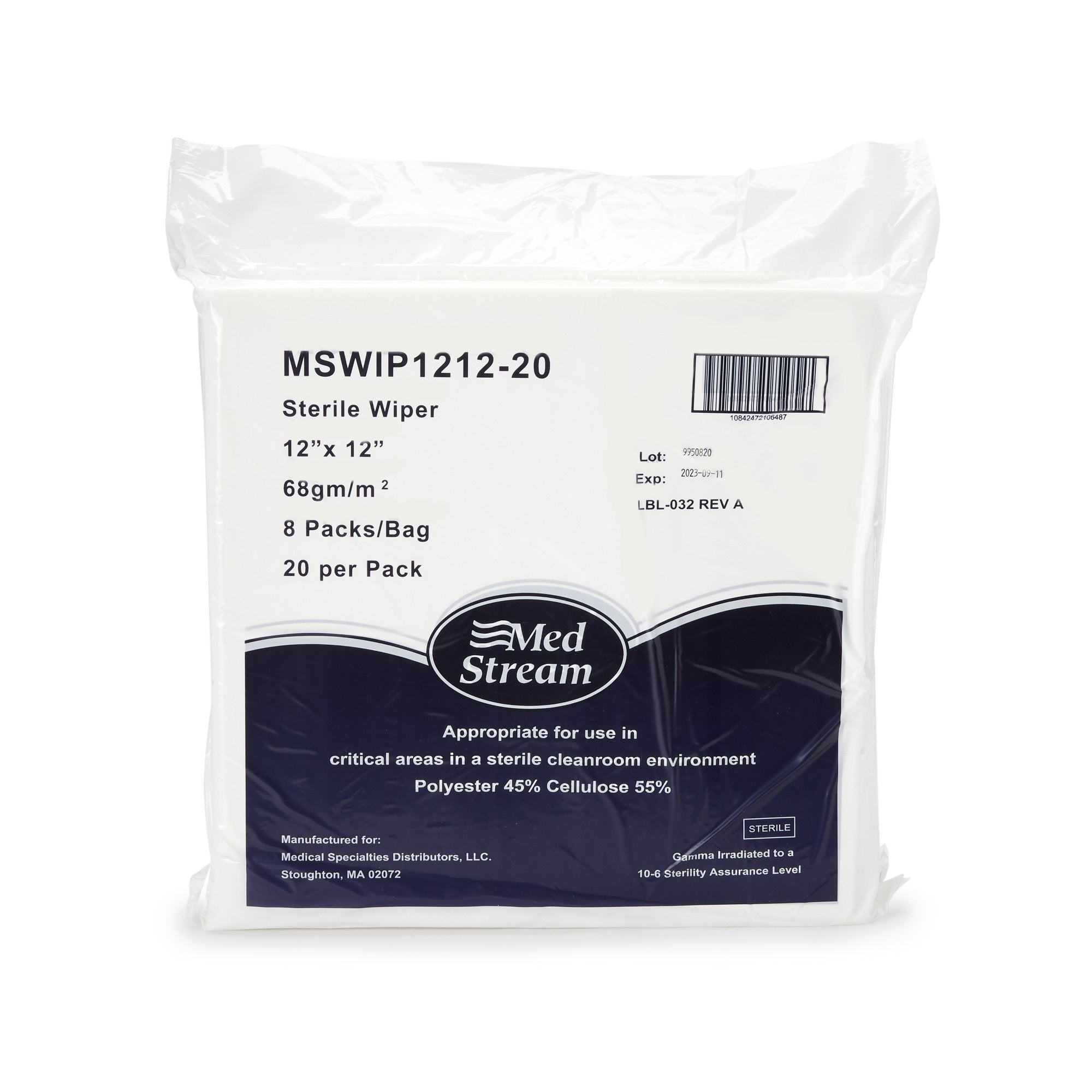 Cleanroom Wipe McKesson ISO Class 5 White Sterile Polyester / Cellulose 12 X 12 Inch Disposable