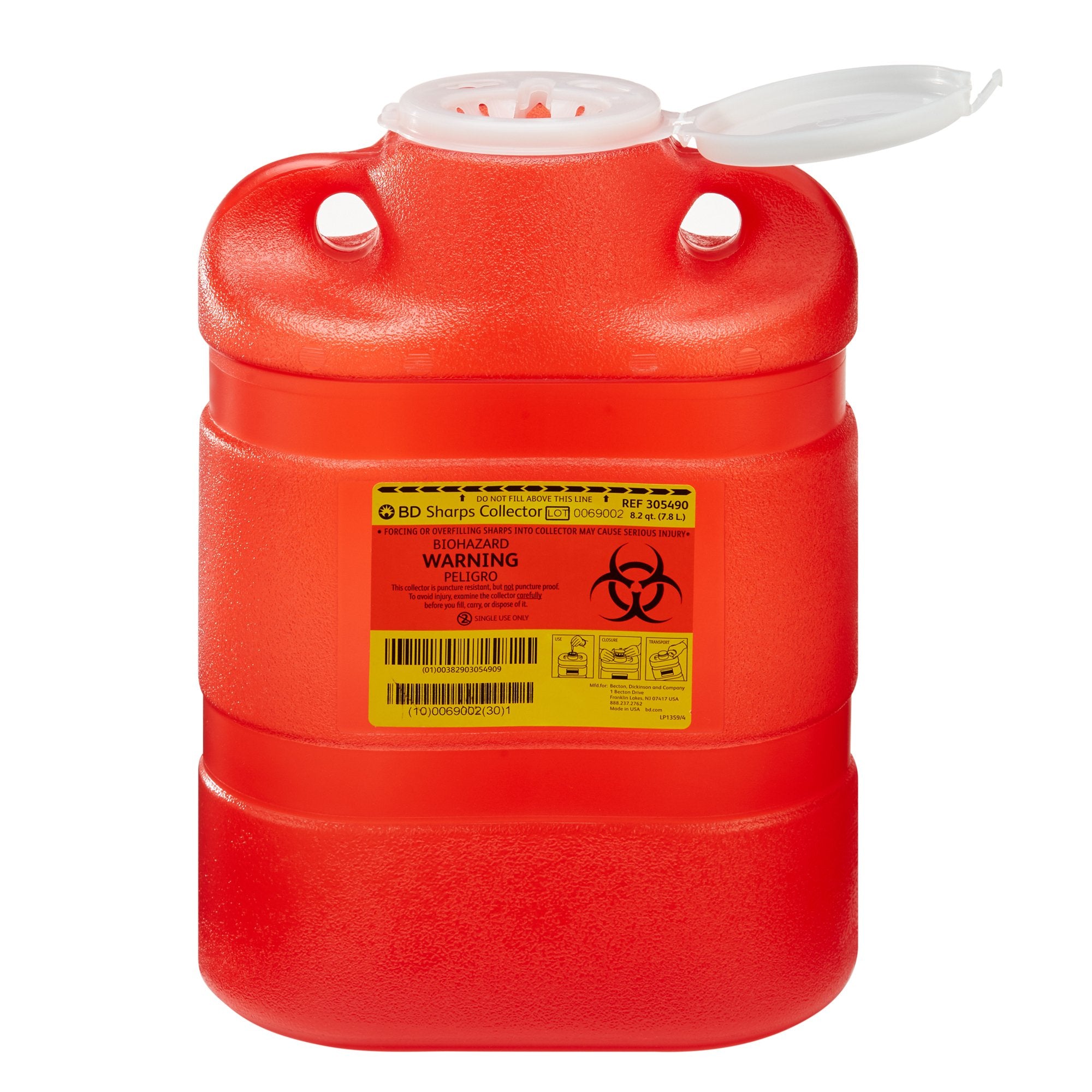 Sharps Container BD™ Red Base 13-2/5 H X 9-2/5 W X 5-3/10 D Inch Vertical Entry 2.05 Gallon