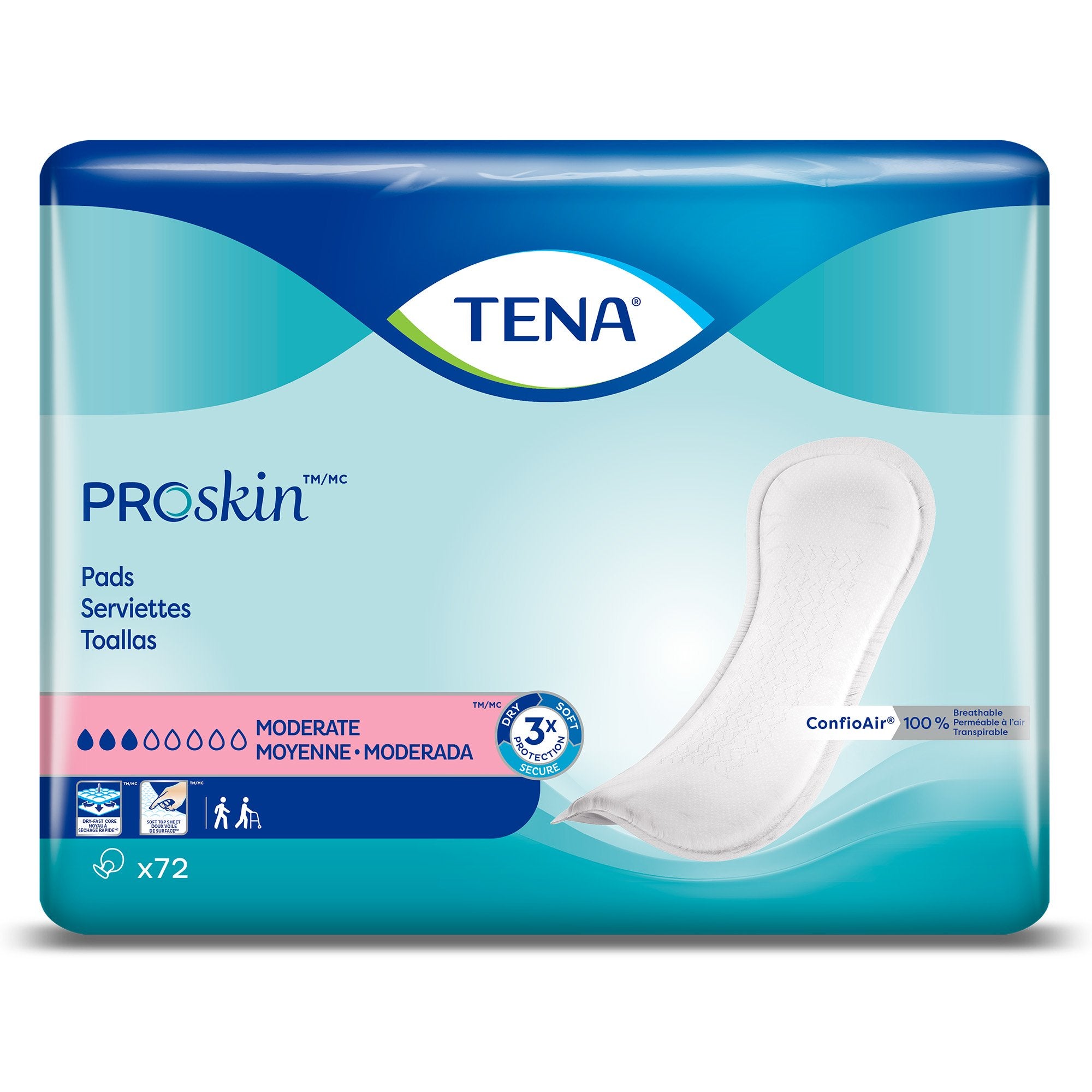 Bladder Control Pad TENA ProSkin™ Moderate 11 Inch Length Moderate Absorbency Dry-Fast Core™ One Size Fits Most