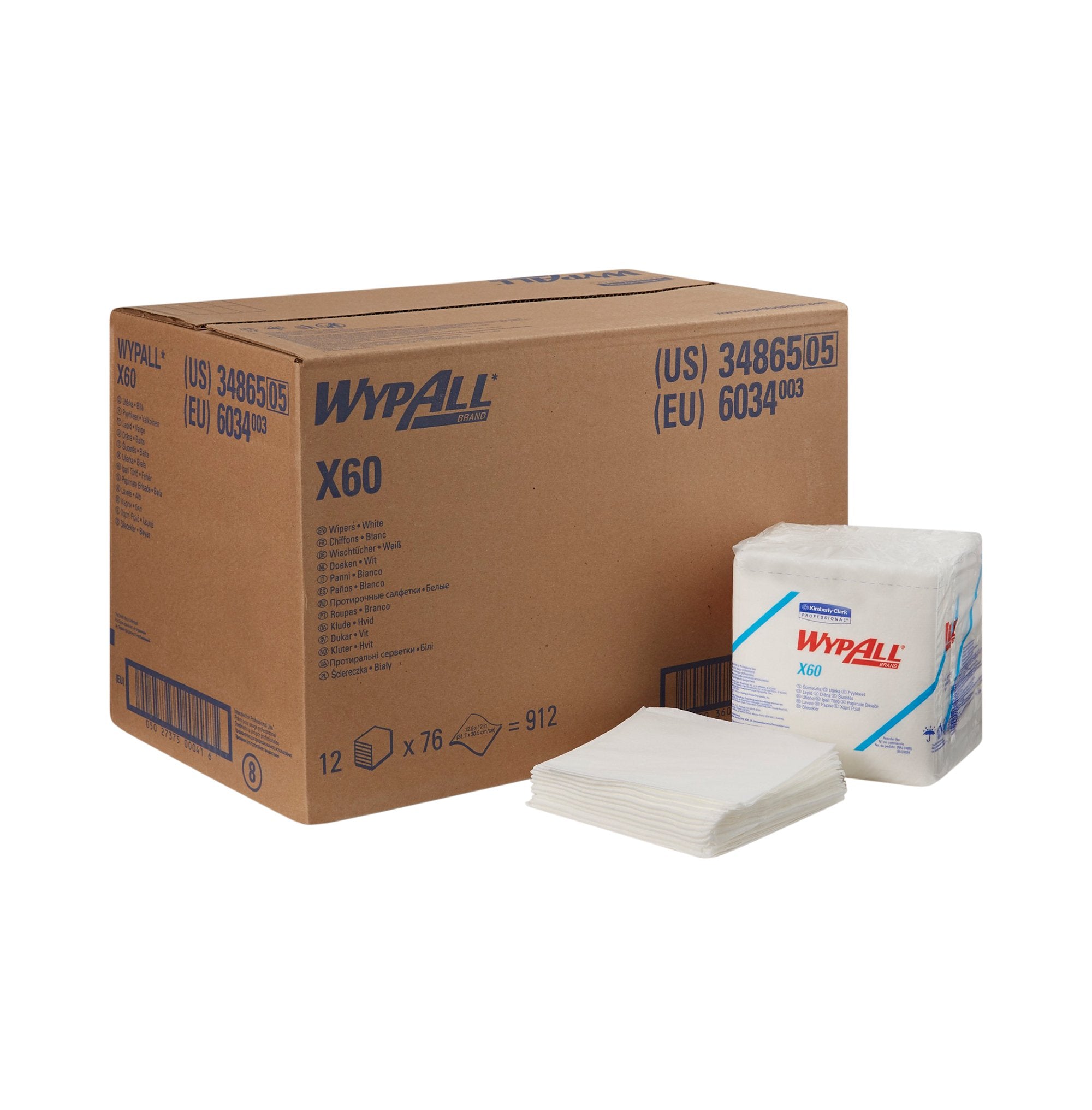 Task Wipe WypAll® X60 Light Duty White NonSterile Cellulose / Polypropylene 12 X 12-1/2 Inch Reusable