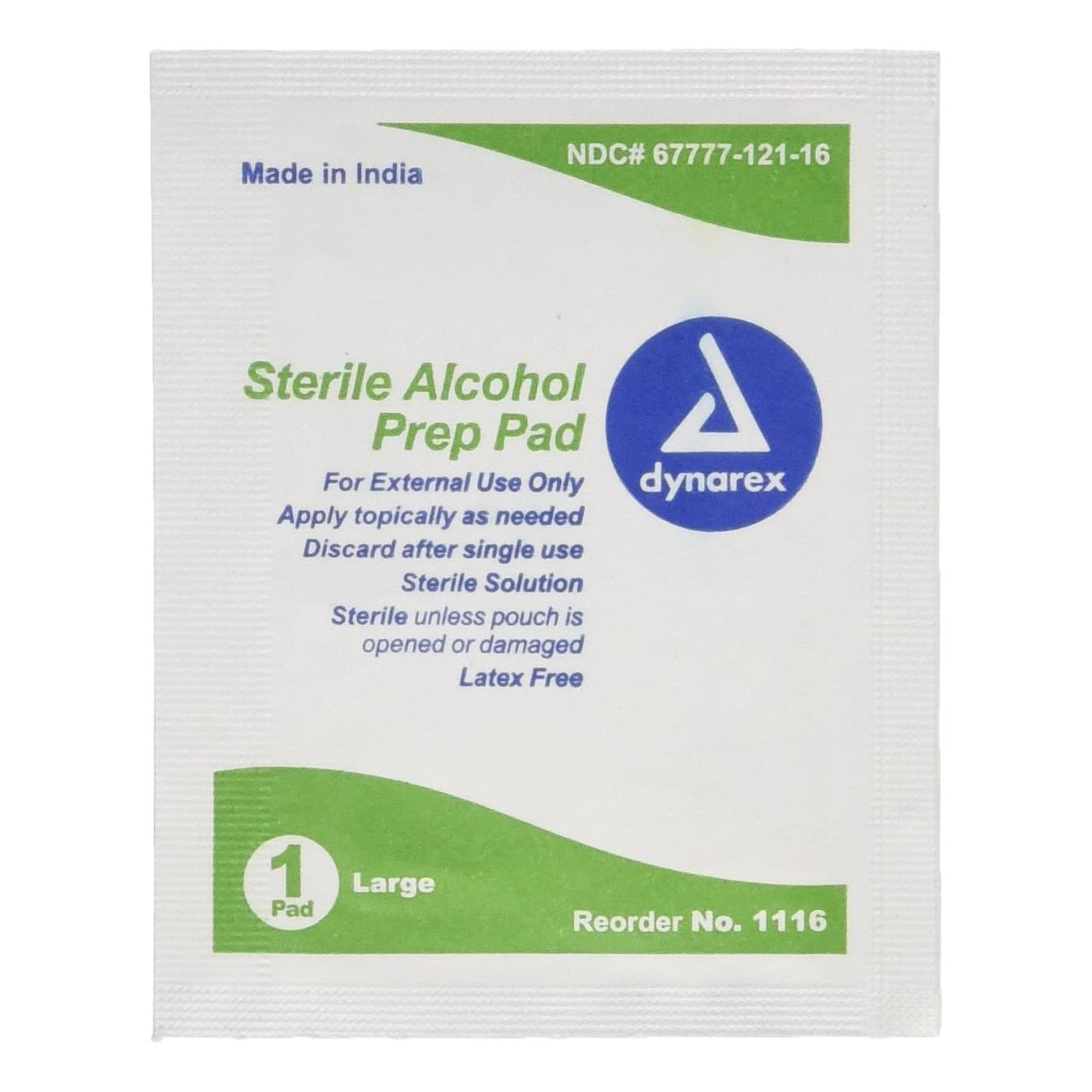 Alcohol Prep Pad Dynarex® 70% Strength Isopropyl Alcohol Individual Packet Large Sterile