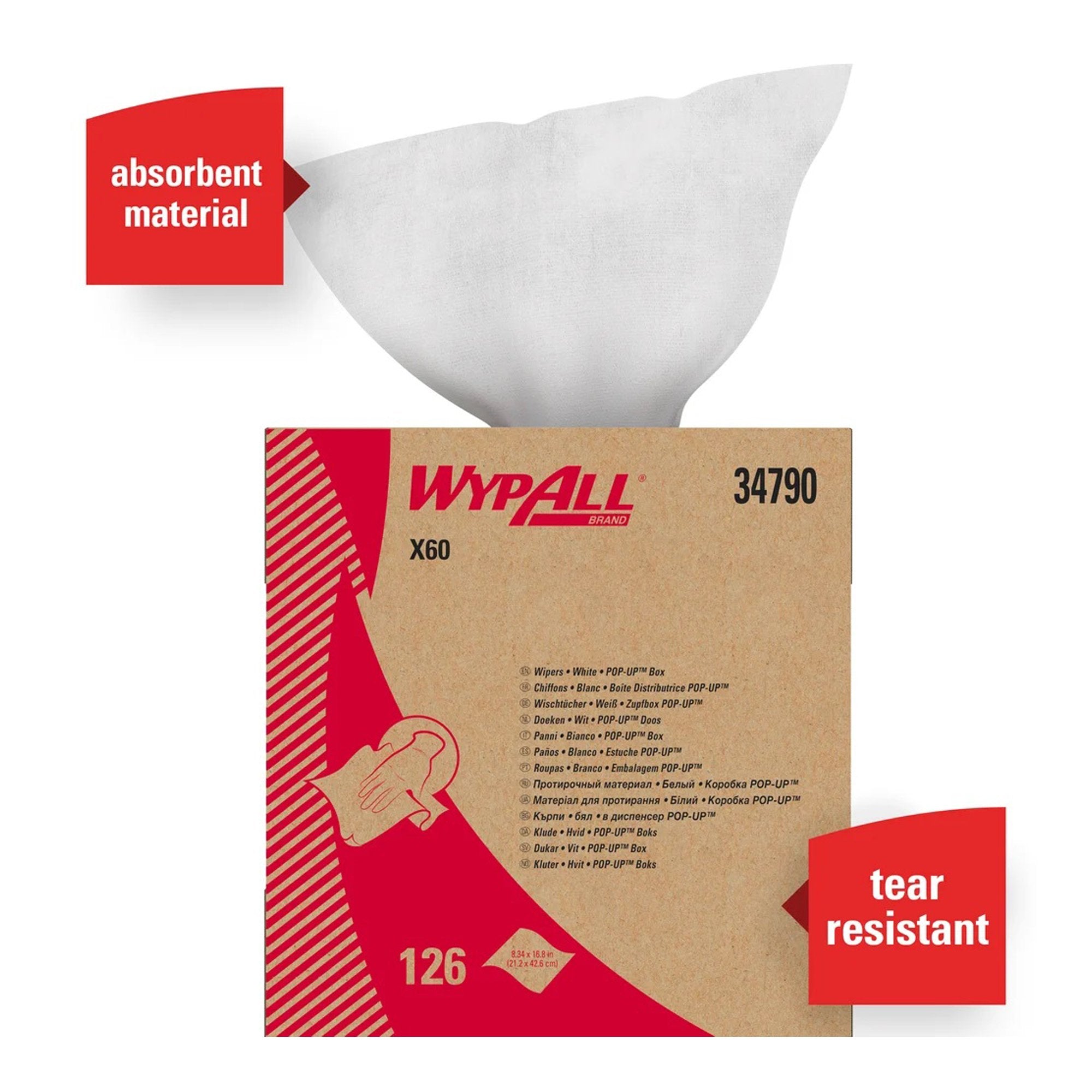 Task Wipe WypAll® X60 Light Duty White NonSterile Cellulose / Polypropylene 9-1/10 X 16-4/5 Inch Reusable
