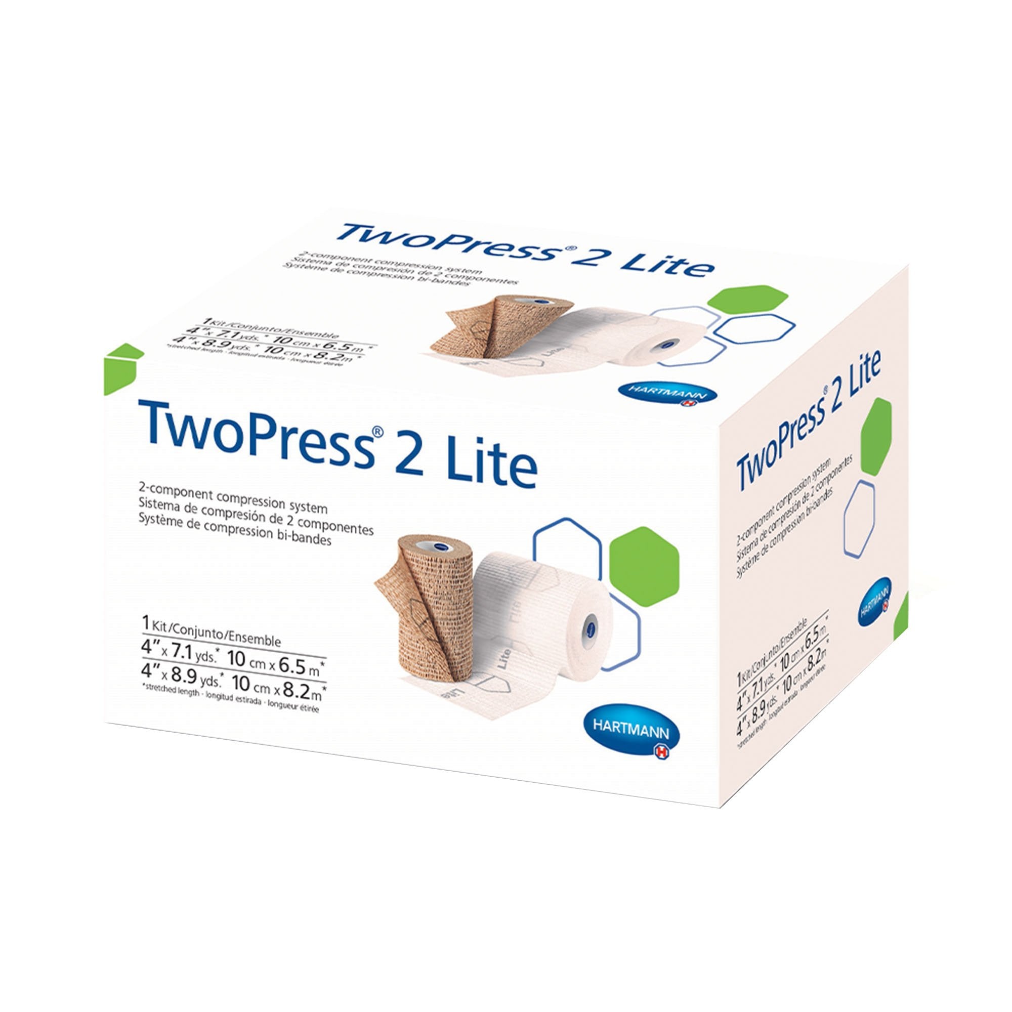 2 Layer Compression Bandage System with Visible Indicators TwoPress® 2 Lite 4 Inch X 7.1 Yard / 4 Inch X 8.9 Yard Self-Adherent Closure Tan / White NonSterile Standard Compression